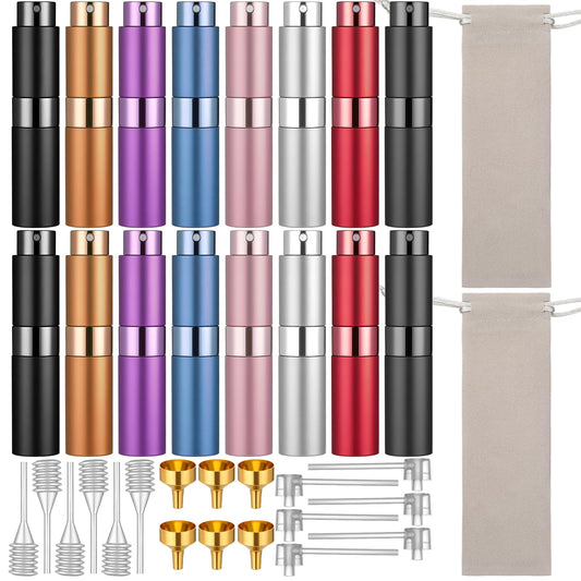 LIQWEI 16 Pack 8ML Travel Refillable Perfume Atomizer, Mini Refillable Perfume Bottle Empty Cologne Sprayer Bottle Portable Spray Bottles with Velvet Bag for Travel(Multicolor)