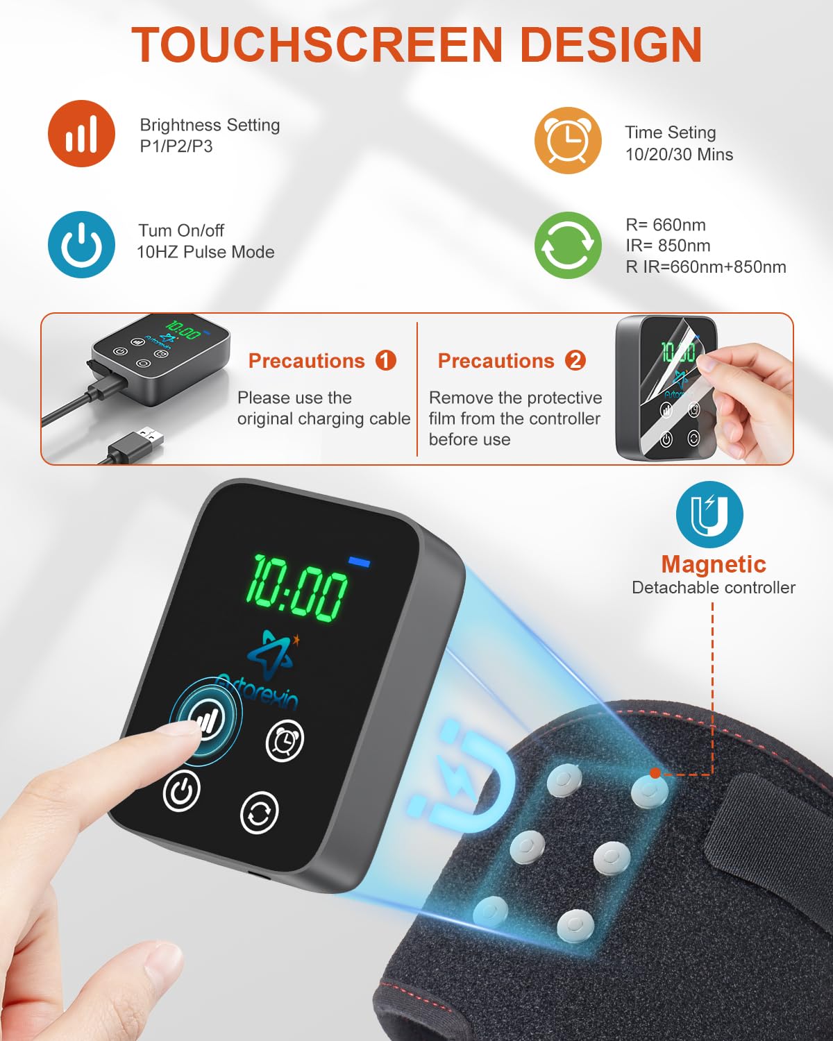 Astarexin Red Light Therapy Knee Brace Wireless Rechargeable with Pulse & Heating Modes, 660nm & 850nm Near-Infrared Light for Knee, Elbows & Shoulders, Black, 1 Count