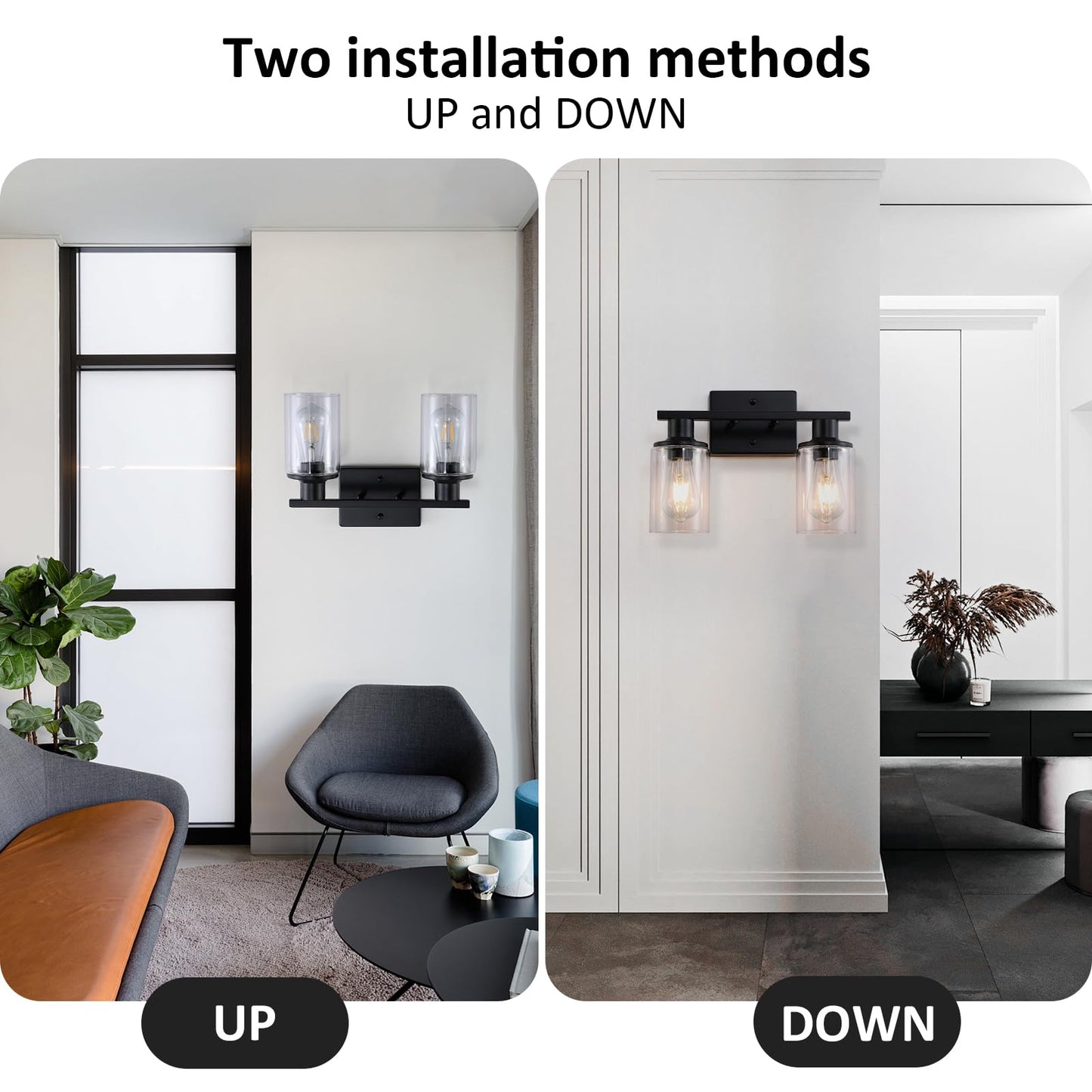 Litaddscen 2-Light Matte Black Bathroom Vanity Light,Bathroom Light Fixtures Over Mirror with Clear Glass Shade,Modern Farmhouse Wall Sconces Lighting for Kitchen Living Room Cabinet