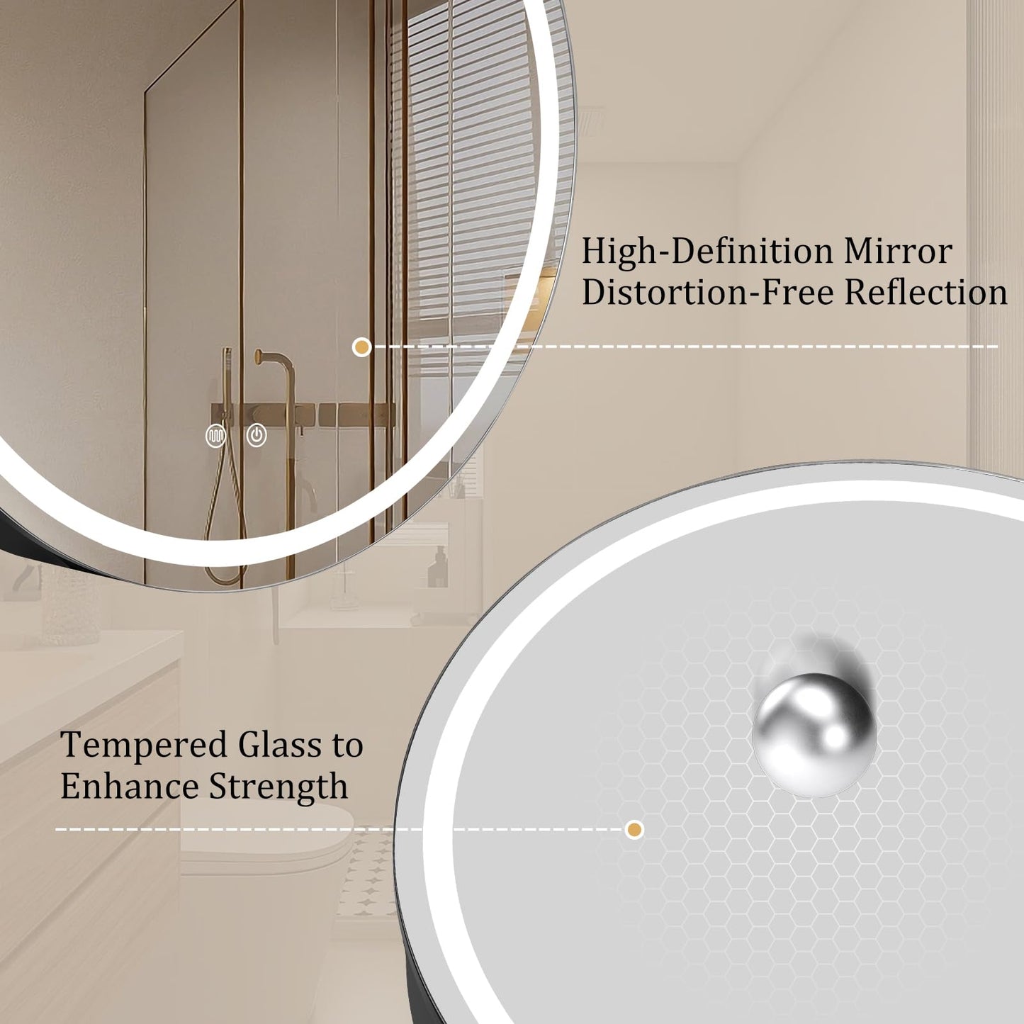 WallBeyond 28 in Round LED Medicine Cabinet with Mirror, Black Bathroom Cabinet with Storage, 3 Color Stepless Dimmable Lights, Anti-Fog, Memory Function, Hardwired, Surface Mount