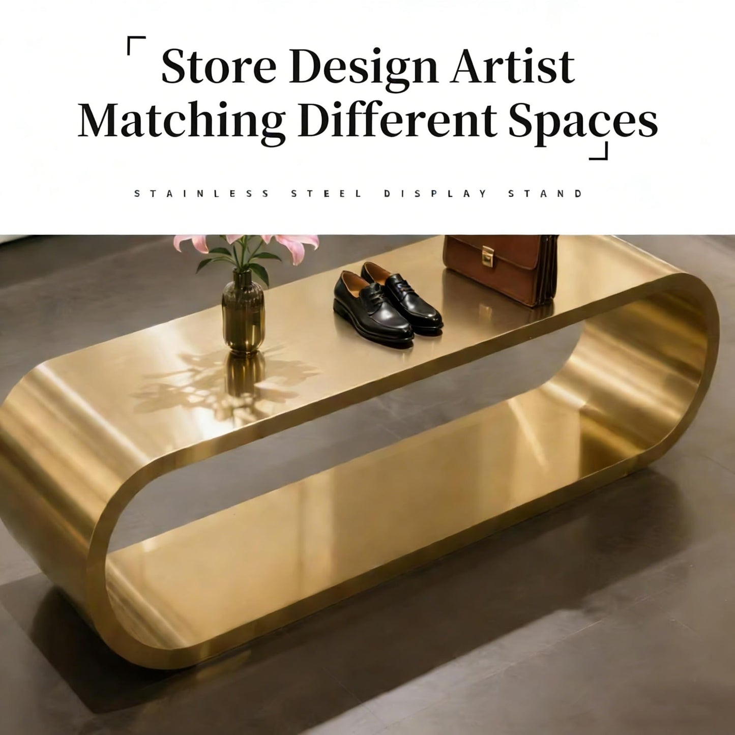 Clothing Store Luxury Stainless Steel Display Table, Modern Island Counter with Rectangle Top, Floor-Standing Storage Table for Jewelry & Accessories,(Gold,120cm*50cm)