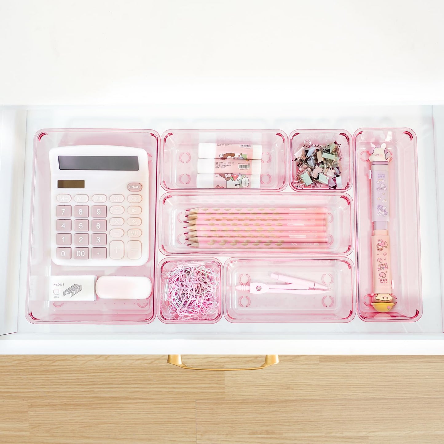 Trotianingyu Kitchen Desk Drawer Organizers Storage for Office, Small Acrylic Vanity Trays Makeup Organizer for Drawer Bathroom Plastic Make up Organizers 25 Pcs Pink