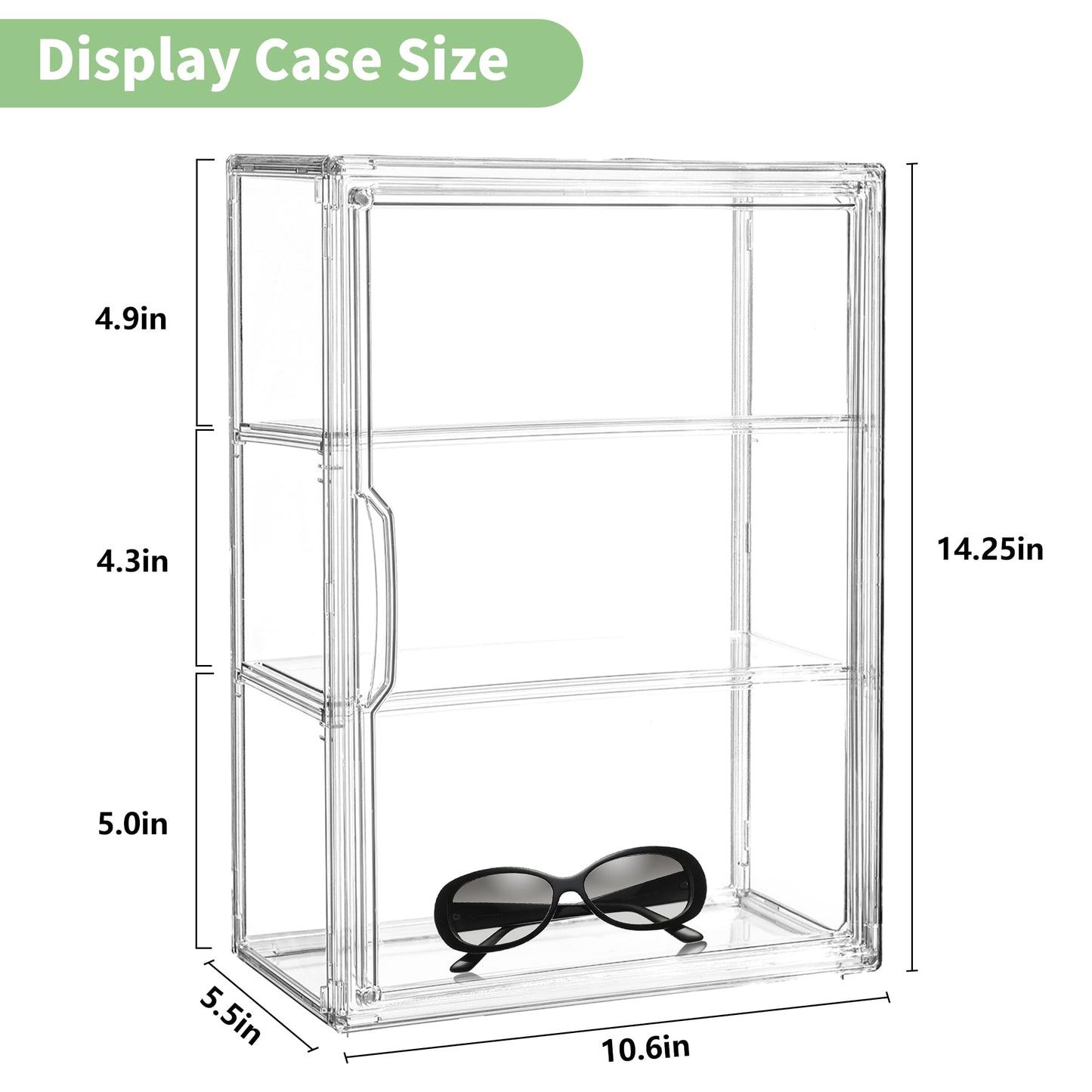 Acrylic Display Case for Collectibles 3 Tier Wall-Mounted Display Case with 2 Movable Plates Clear Display Cases for Figures with Magnetic Door Tall Display Box, 2 Pack