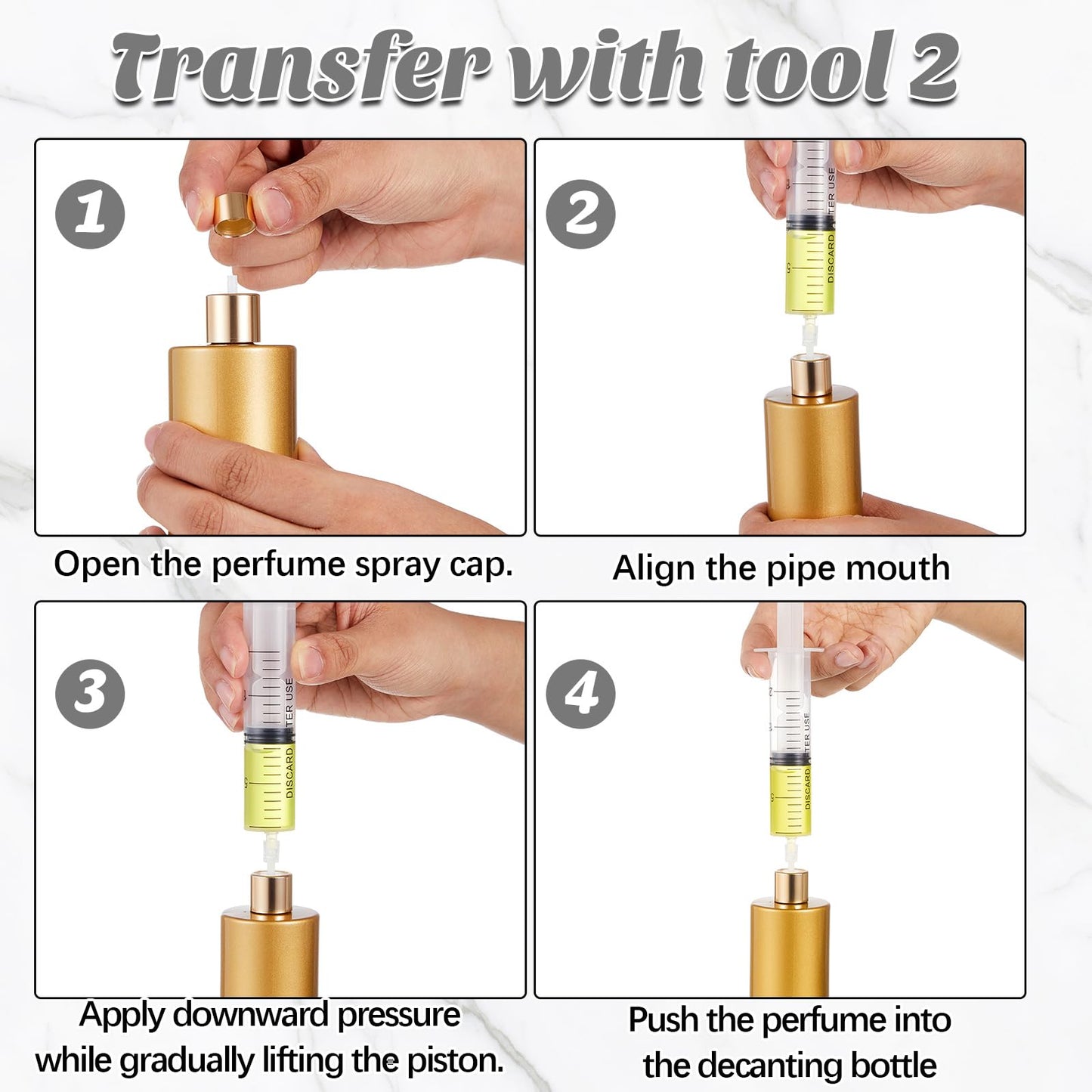 Teenyyou 6 Pack 50 ml Glass Perfume Bottles and Refill Tools Set, Travel Perfume Atomizer Spray Bottles, Portable Empty Refillable Atomizer Decanters with Dispenser Transfer Kit (Black,Gold)
