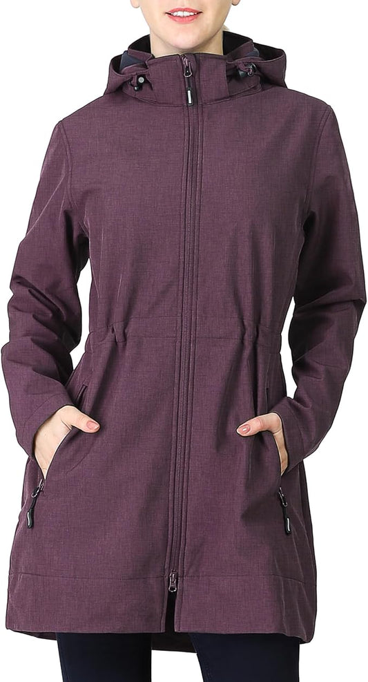 Outdoor Ventures Women's Softshell Jacket with Removable Hood Fleece Lined Windbreaker Insulated Long Warm Rain Jacket