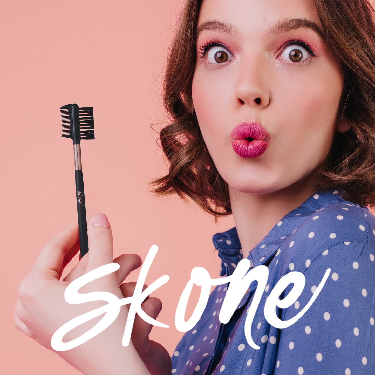 Skone Cosmetics Eyebrow Brush and Comb, Luxe Premium Rose Gold Eyelash Brush and Eyelash Comb - Professional Grade Nylon Eye Brow Brush Comb, Dual Sided Eyelash Brush Separator