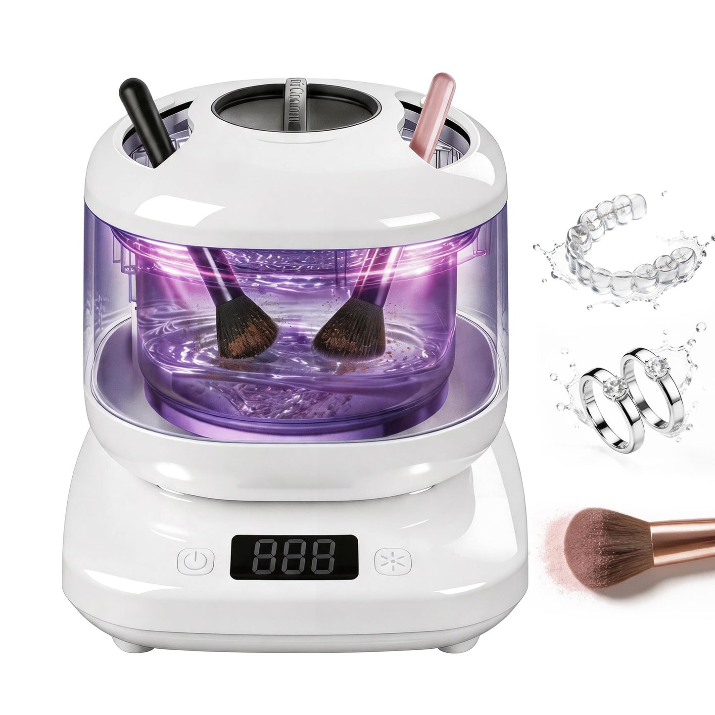 Ultrasonic Makeup Brush Cleaner Electric Machine with U-V, Automatic Cosmetic Brushs Washer Portable Deep Cleaning for Beauty Makeup Brush Set, Blush Brush, 4 Modes with Visible Window Digital Timer