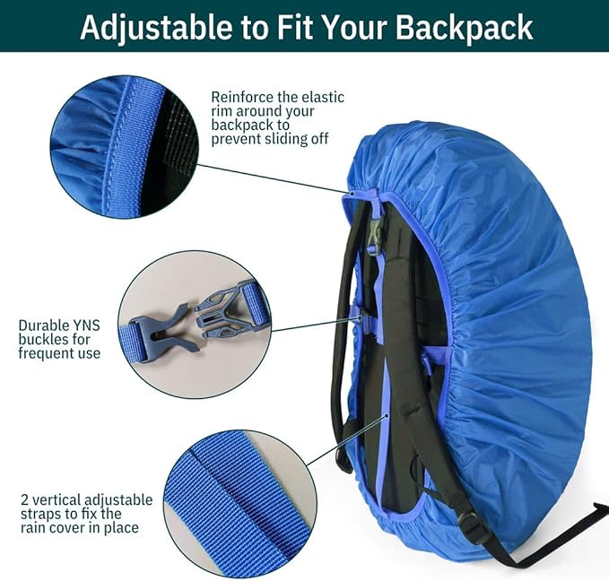 Unigear Backpack Rain Cover Waterproof Rating 5000mm Ultraportable and Durable with 2 Anti-Slip Buckle Strap, Integrated Carry Pouch Design (Blue, Meidum)