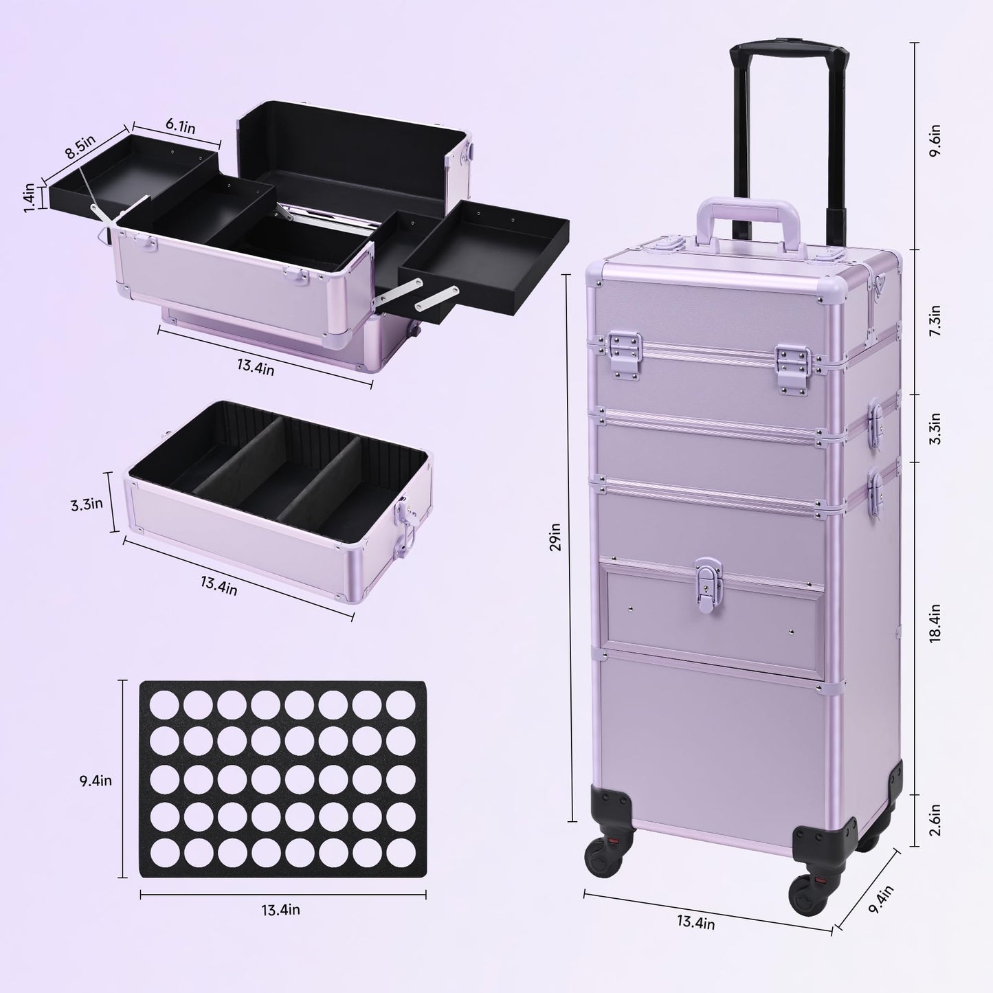 Somduy Rolling Makeup Case with Drawer, Makeup Train Case, 4 in 1Cosmetology Case on Wheels, Christmas Gift, Large Makeup Case Organizers, Profesional Cosmetic Case for Salon Barber, Purple