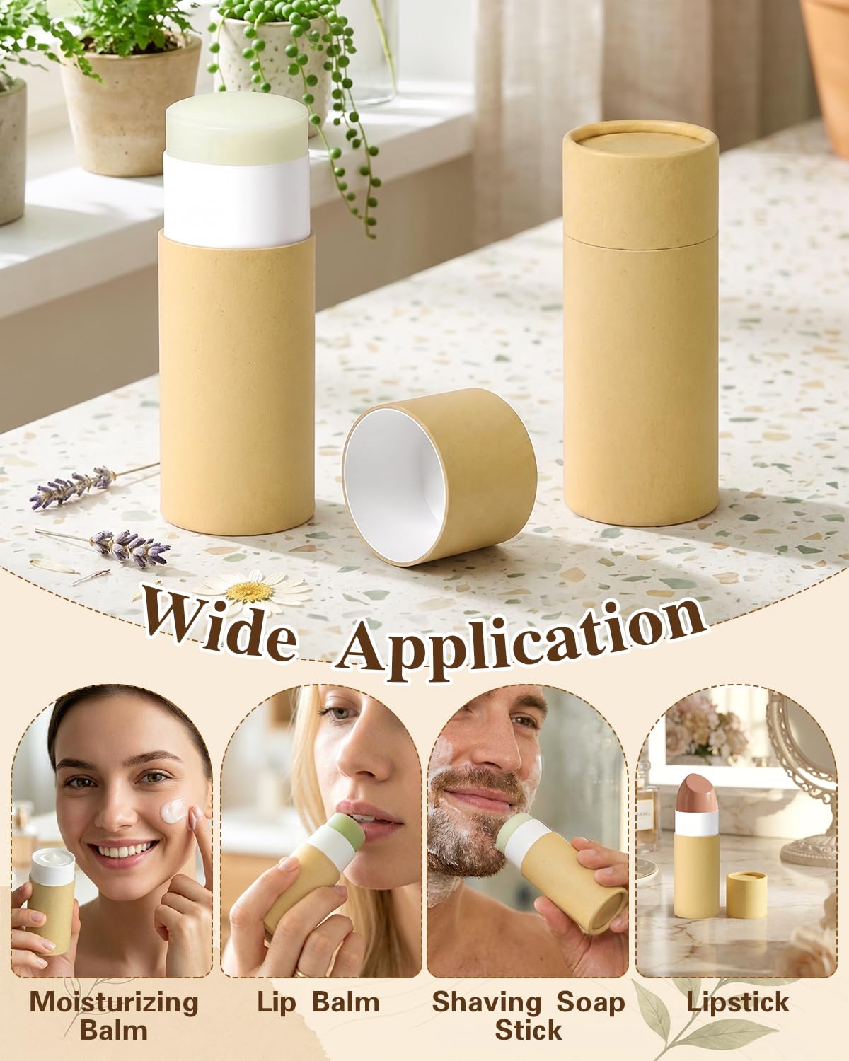 EORTA 10 Pcs Cardboard Push Up Deodorant Containers 2.15 oz/61g, Refillable Kraft Tubes for Natural Deodorant, DIY Lip Balm, Moisturizer Sticks, Skincare, Solid Perfume & Body Lotion