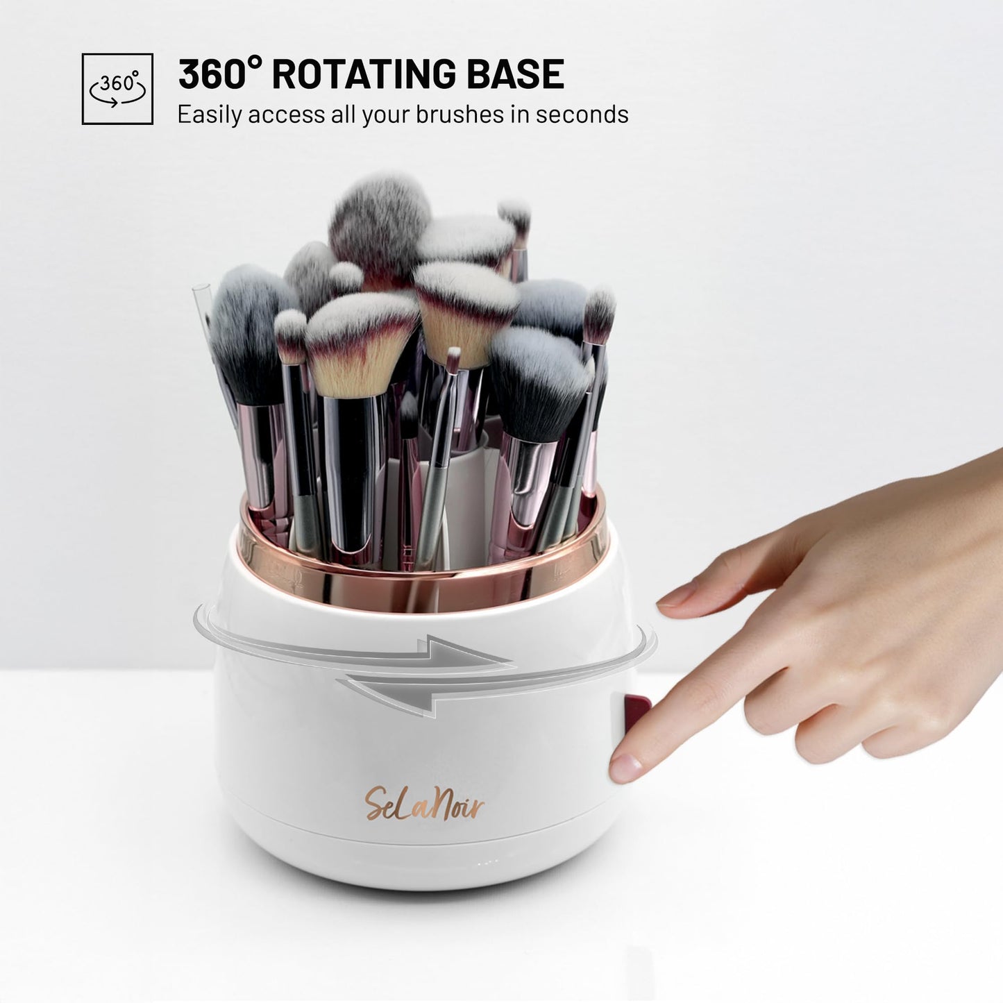 Selanoir Rotating Makeup Brush Holder with Lid Dustproof Vanity Organizer for Makeup Brushes, Bonus Foldable Makeup Brush Cleaner Bowl Included
