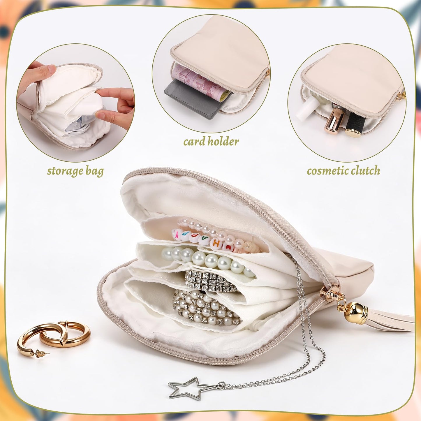 JATEBI 2 Pack Small Travel Jewelry Case, Jewelry Organizer Pouch Bags with Compartments Zipper for Bracelet Earring Ring Holder, Christmas Birthday Gift for Mom Wife