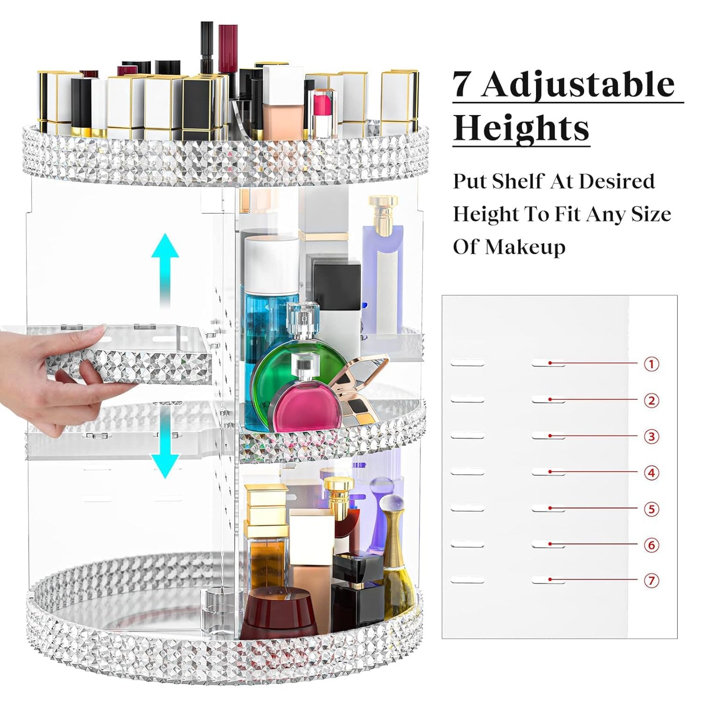 Famitree 360 Rotating Makeup Organizer Countertop, Clear Acrylic Large Perfume Organizer, Organizador De Perfumes, 7 Layers Make Up Organizer and Storage Fits for Vanity and Bathroom - X-Large Clear