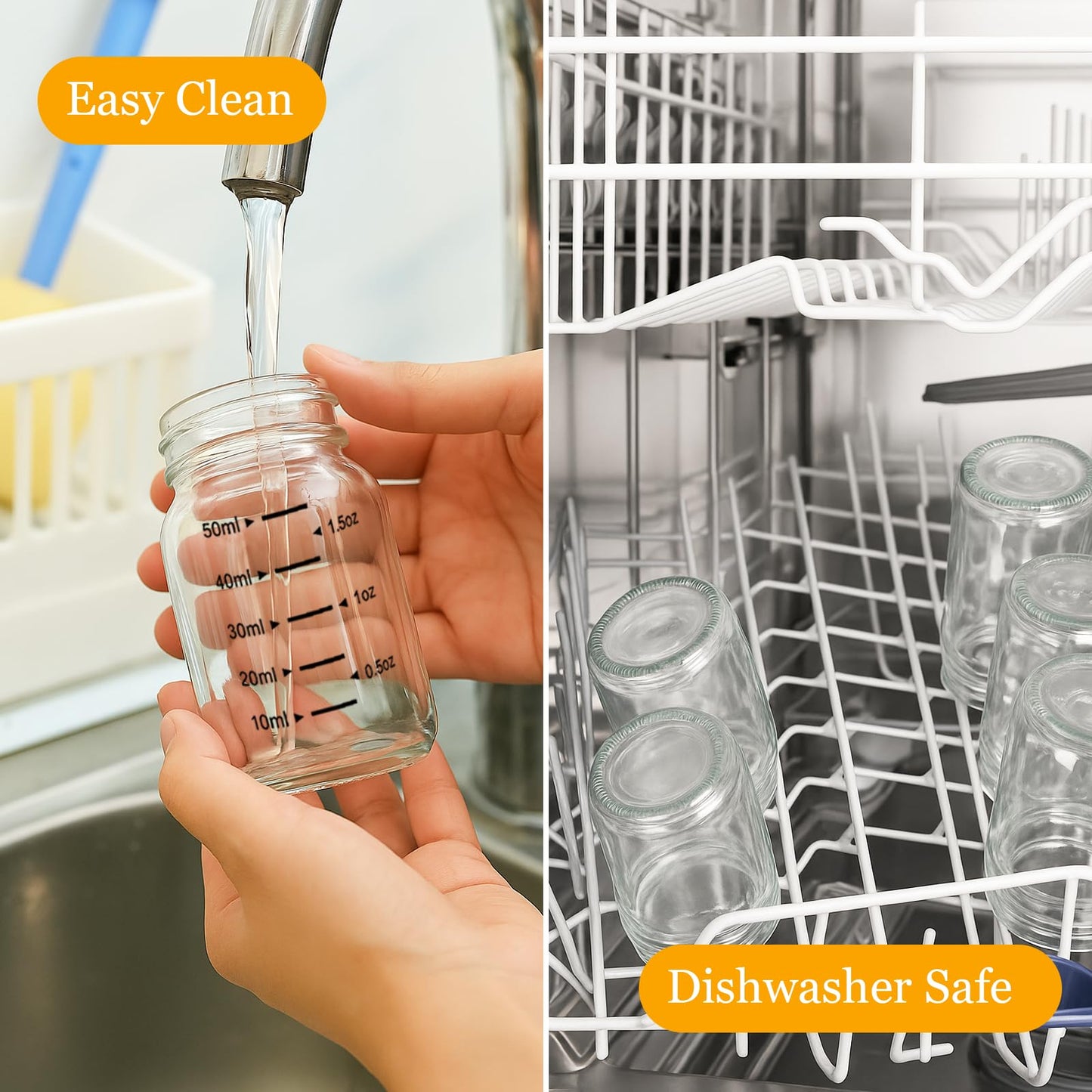 WERTIOO 24 Pack 2oz Glass Jars with Lids - Glass Shot Bottles Set for Liquids, Juicing, Ginger Shot, Sample - Small Containers with Screw Caps - Clear Mini Round Bottles - Leakproof/Wide Mouth