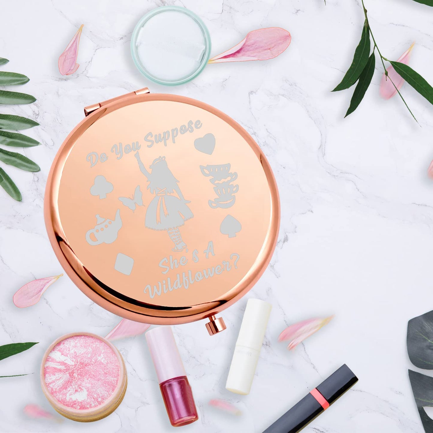 MYOSPARK Wonder Land Inspired Gifts Fairy Tales Gift Do You Suppose She's A Wildflower Compact Makeup Mirror ALS Fans Gift (You Suppose Mirror)