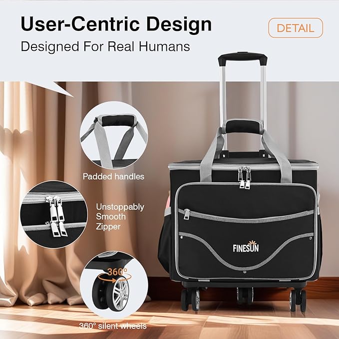 Rolling Tote Bag for Women Teacher Bag Rolling Cart Briefcase with Wheels Carry on Wheeled Bag for Work,Office,Craft Black