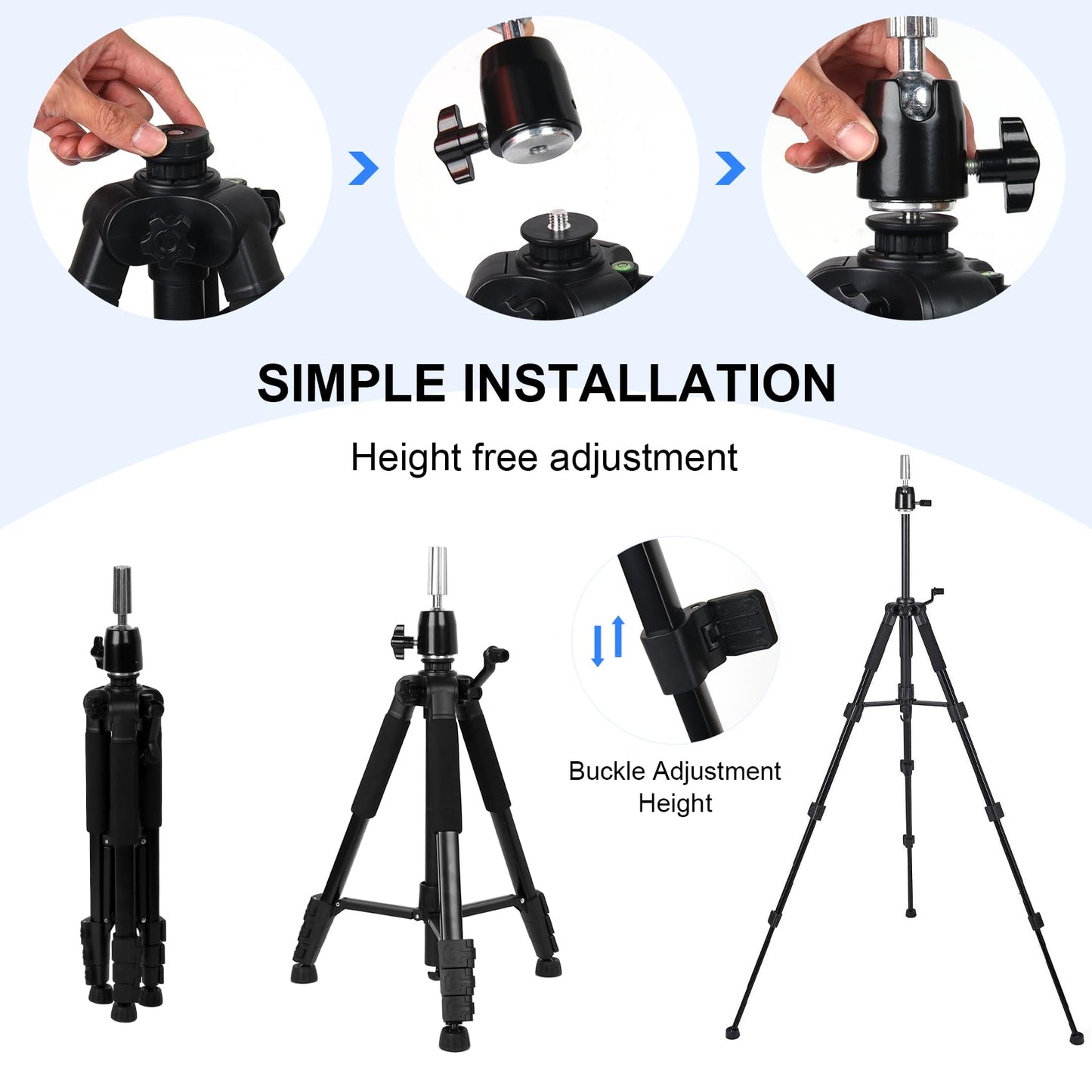 NomadSphere Heavy Duty Wig Stand Tripod Adjustable up to 62 Inch, 360° Rotation with Non-Slip Base and Hook Carry Bag for Hair Styling Training Display