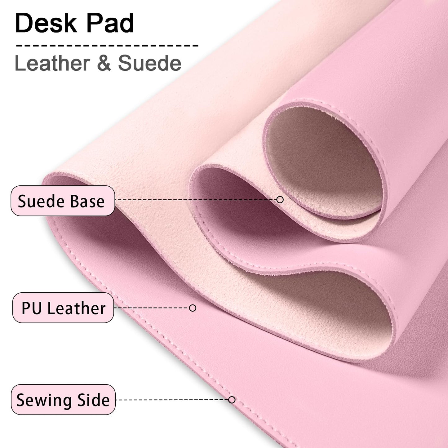 PU Leather Desk Pad Protector, Non-Slip Large Mouse Pad & Keyboard Mat, Waterproof Office Desk Mat, 35.4" x 17", Fairy Tale Pink