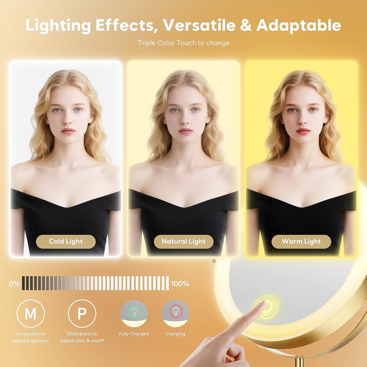 Zlroluyn 30X Magnifying Makeup Mirror with Lights, Height Adjustable Double Sided Vanity Mirror, 360° Rotation Cosmetic Mirror for Desk Bathroom - Antique Bronze