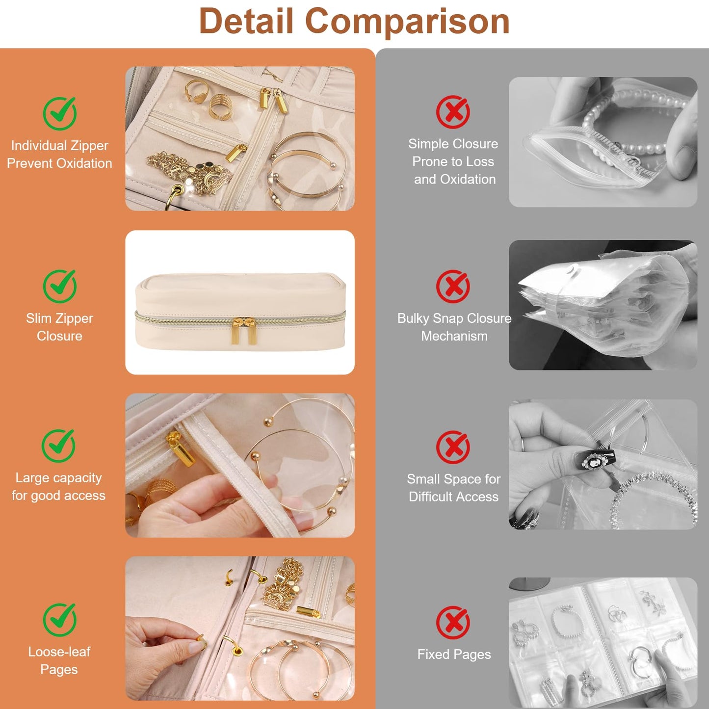 Vutlue Travel Jewelry Case Organizer for Women, Jewelry Storage Book with Small Pouch, Travel Jewelry Bag Case for Traveling Necklace, Earrings, Rings, Bracelet Organizer (Beige)