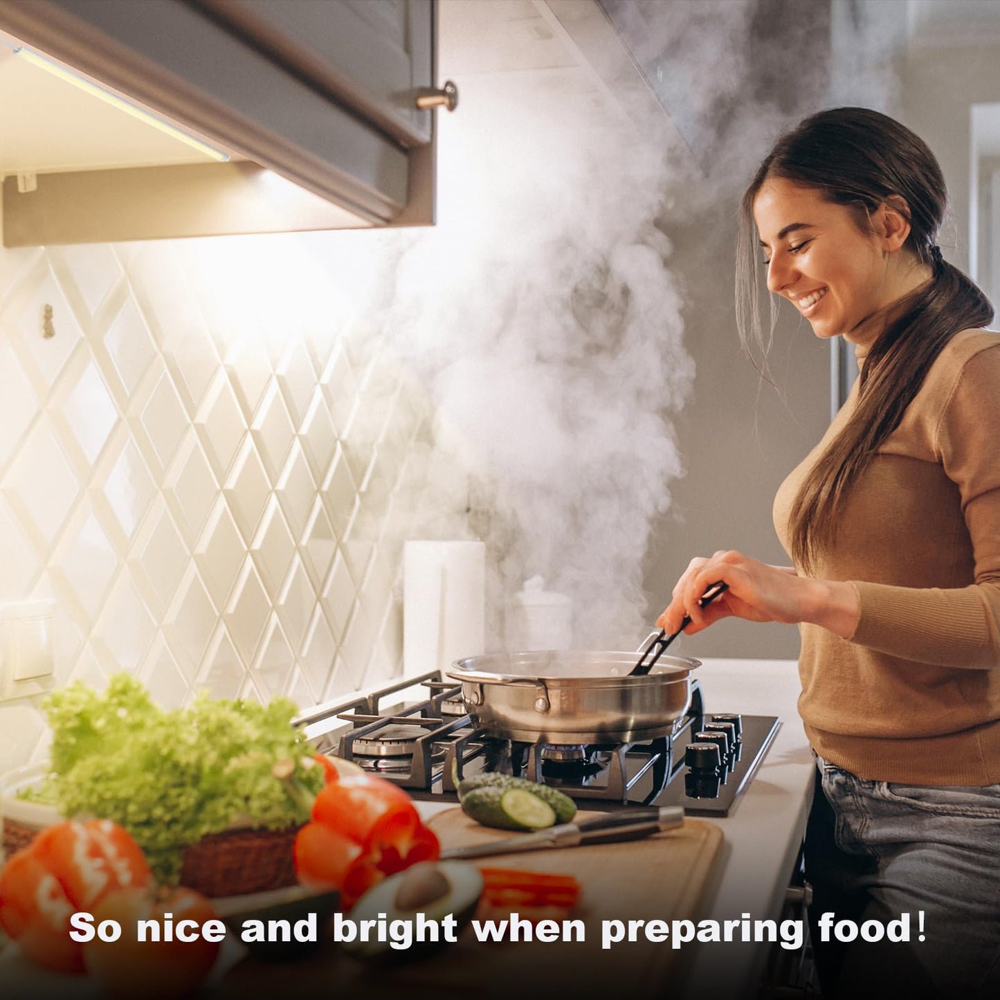 Under Cabinet Lights Plug-in Daylight White 4000K, Dimmable LED Under Cabinet Lighting, 4pcs 12 Inch Under-Counter Light Fixtures with Memory Function, Linkable LED Cabinet Light for Kitchen