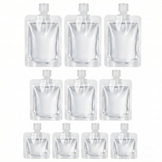 Travel Pouches for Toiletries, 13 Pack TSA Approved Refillable Travel Liquid Pouches, Flat Travel Bottles for Toiletries, Reusable 3oz Portable Containers with Funnel, Labels & Clear Carry On Bag