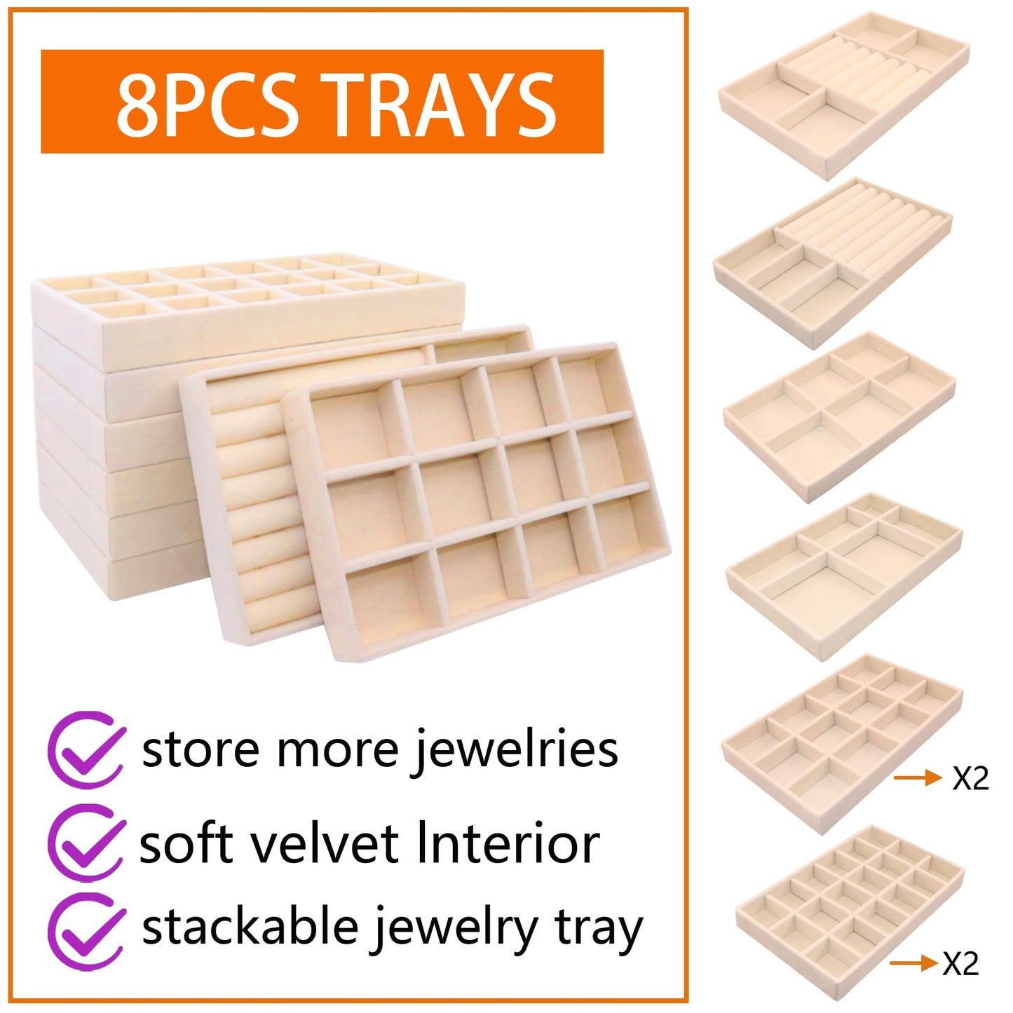 7Color Sky Jewelry Organizer Drawer 8 Set Jewelry Boxes Velvet Jewelry Drawer Organizer Stackable Jewelry Tray for Earring Necklace Display