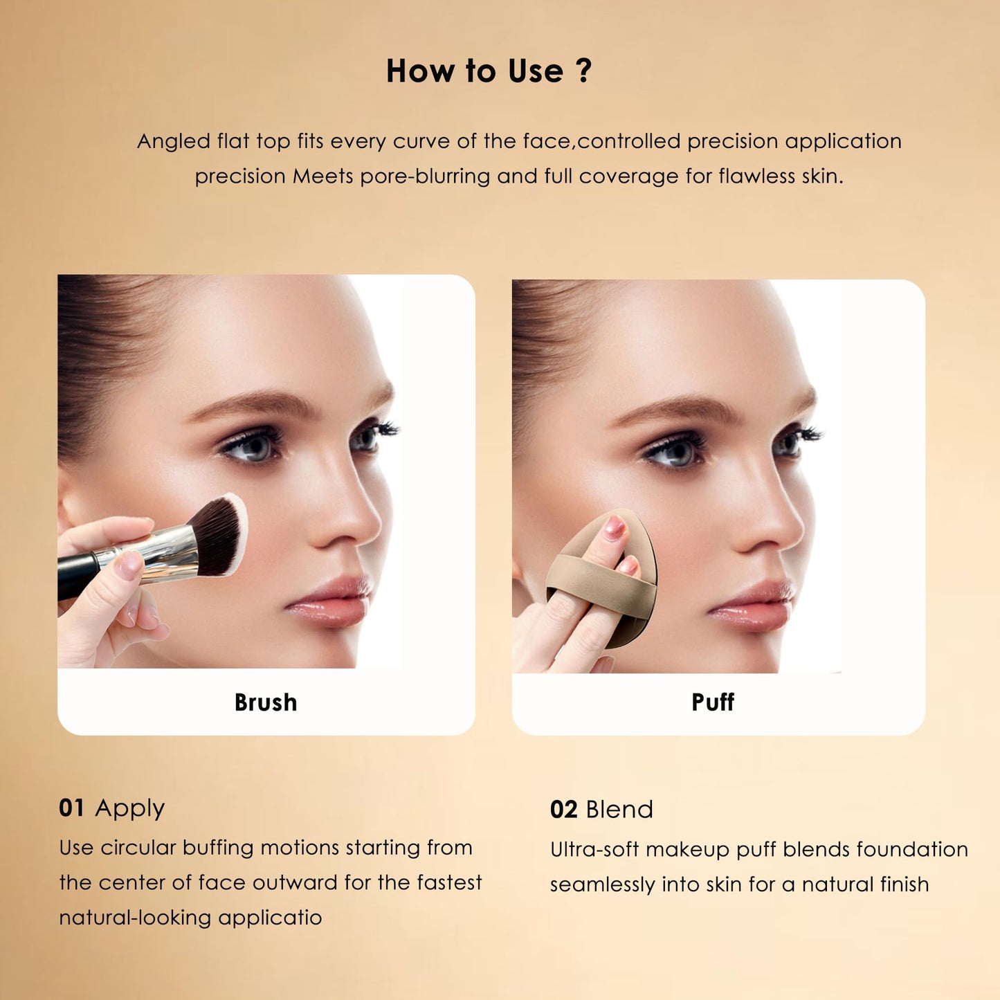 ACCOF Angled Kabuki Foundation Brush 1.38 Inch, Dense Professional Foundation Makeup Brush For Liquild,Cream,Powder,Blush,Buffing & Blending, Contouring Makeup Brush with Foundatin Puff