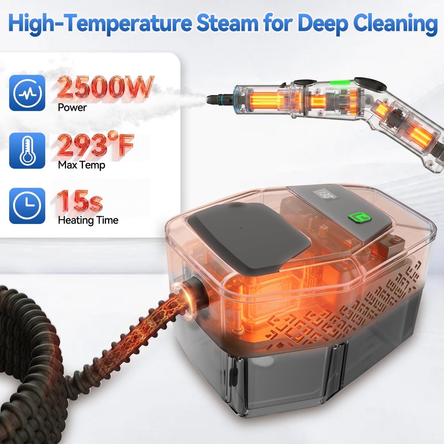Gsskny Steam Cleaner, 3-Level Adjustable Handle, 15s Heat-Up, Steamer for Cleaning With 1.8L Large Tank, Handheld Steam Cleaner for Home, Bathrooms, Tile,Car. Dry Burn Protection(14pcs Accessories)
