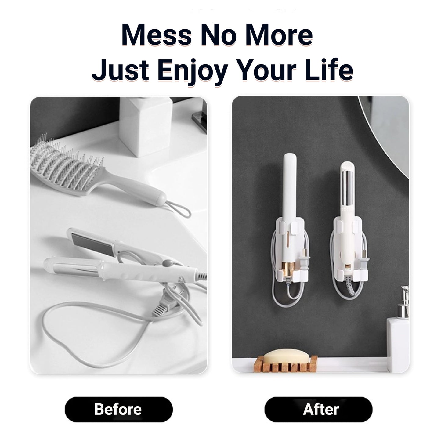 Wall Mounted Curling Iron and Hot Tool Organizer: Hair Dryer, Curler, and Straightener Storage for Bathroom (2 Pack)