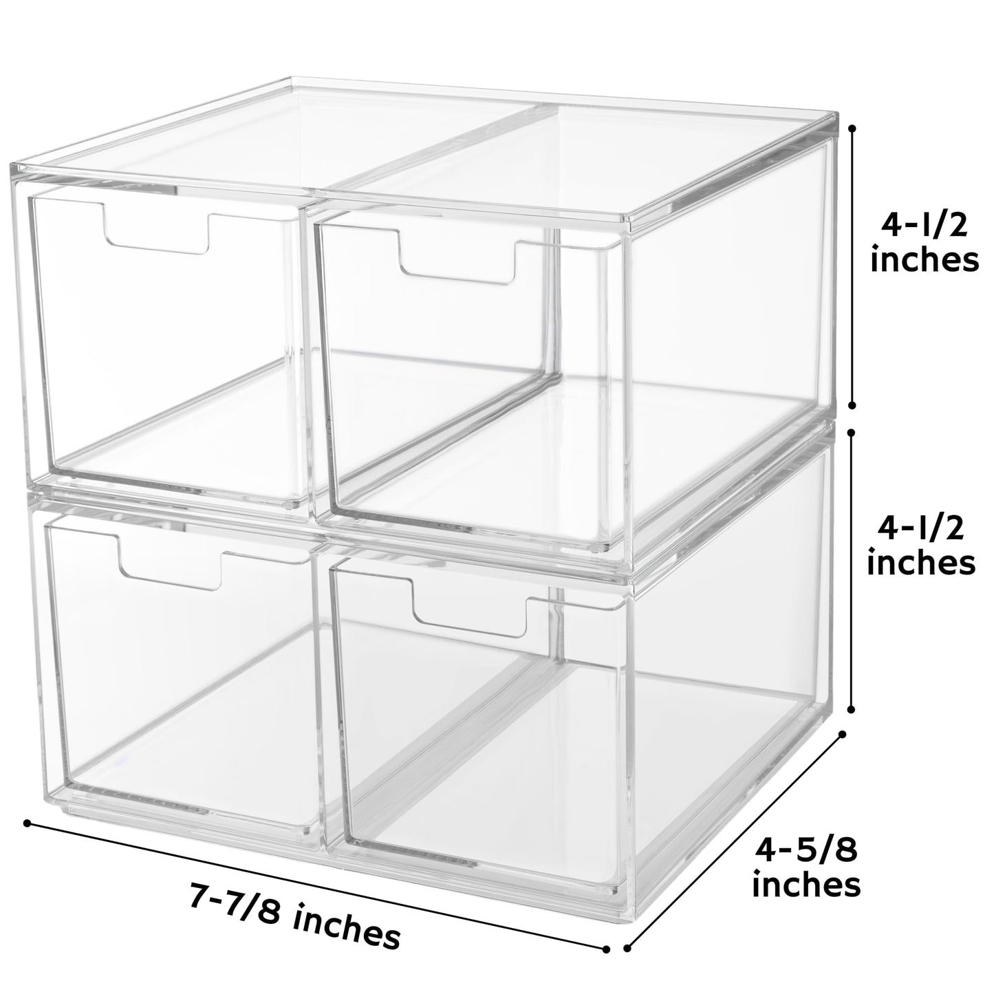 STORi Stackable Desk Organizer drawers, Clear Pen Pencil Makeup Brush drawers for Desktops and Vanities, 4 Tall Drawers (Made in USA)