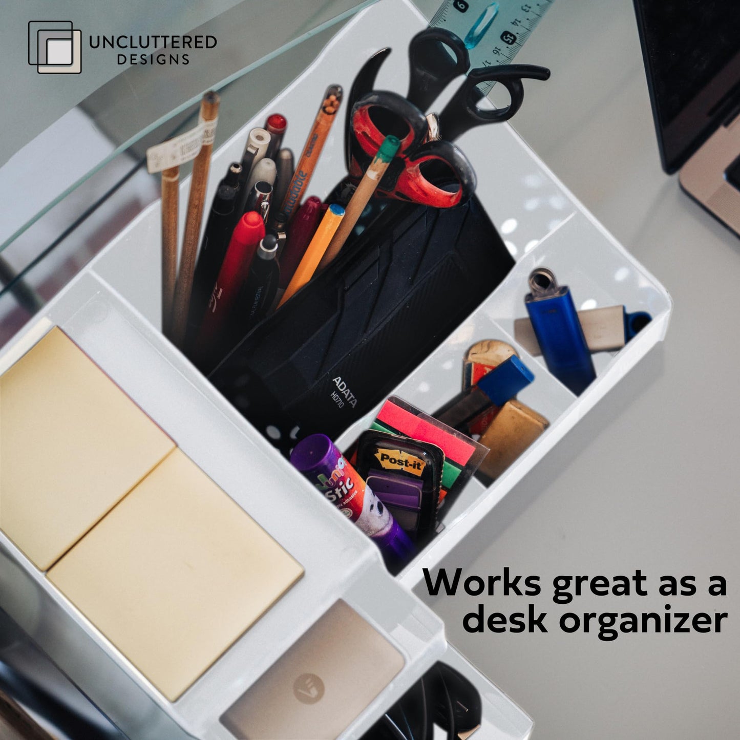 Uncluttered Designs Large Makeup Organizer for Vanity - Countertop Desk With Drawers for Cosmetic, Beauty, Hair, Nail, Perfume & Skincare - Perfect for Bathroom & Bedroom Storage (White)