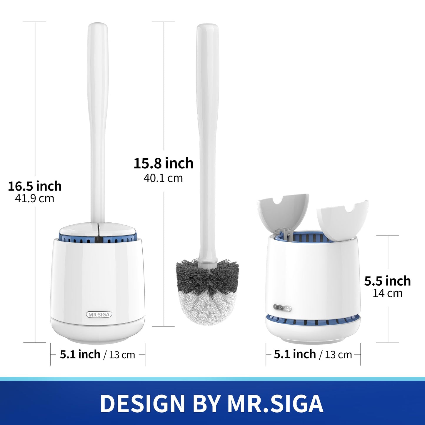 MR.SIGA Toilet Bowl Brush and Holder, Premium Quality, with Solid Handle and Durable Bristles for Bathroom Cleaning, White, 1 Pack