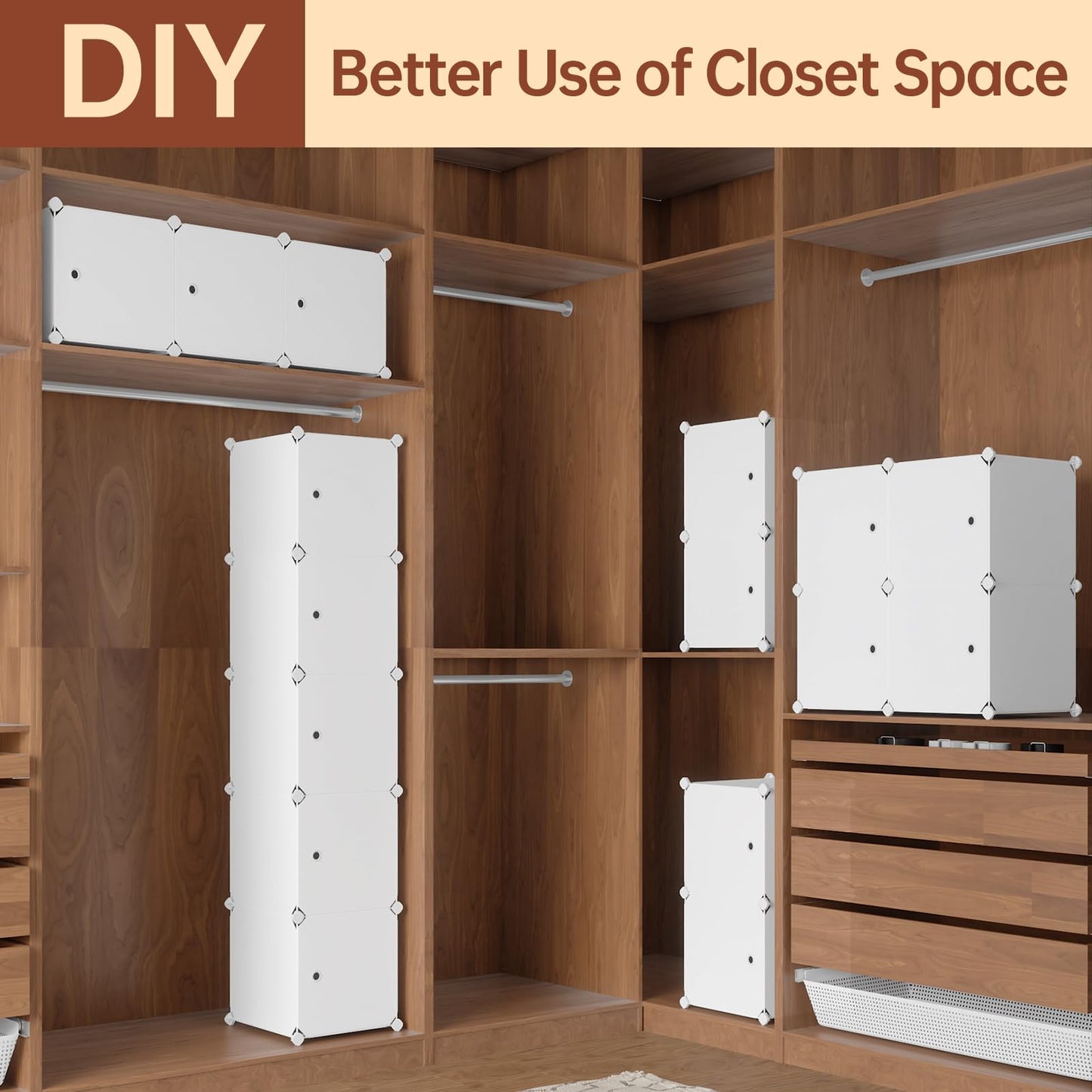 MAGINELS 5 Cube Storage Cabinet, Narrow Clothes Storage with Doors,Tall Plastic Standing Organizer Shelves for Small Spaces,Use to Closet,Bedroom,Livingroom,White(11.8x11.8inch)