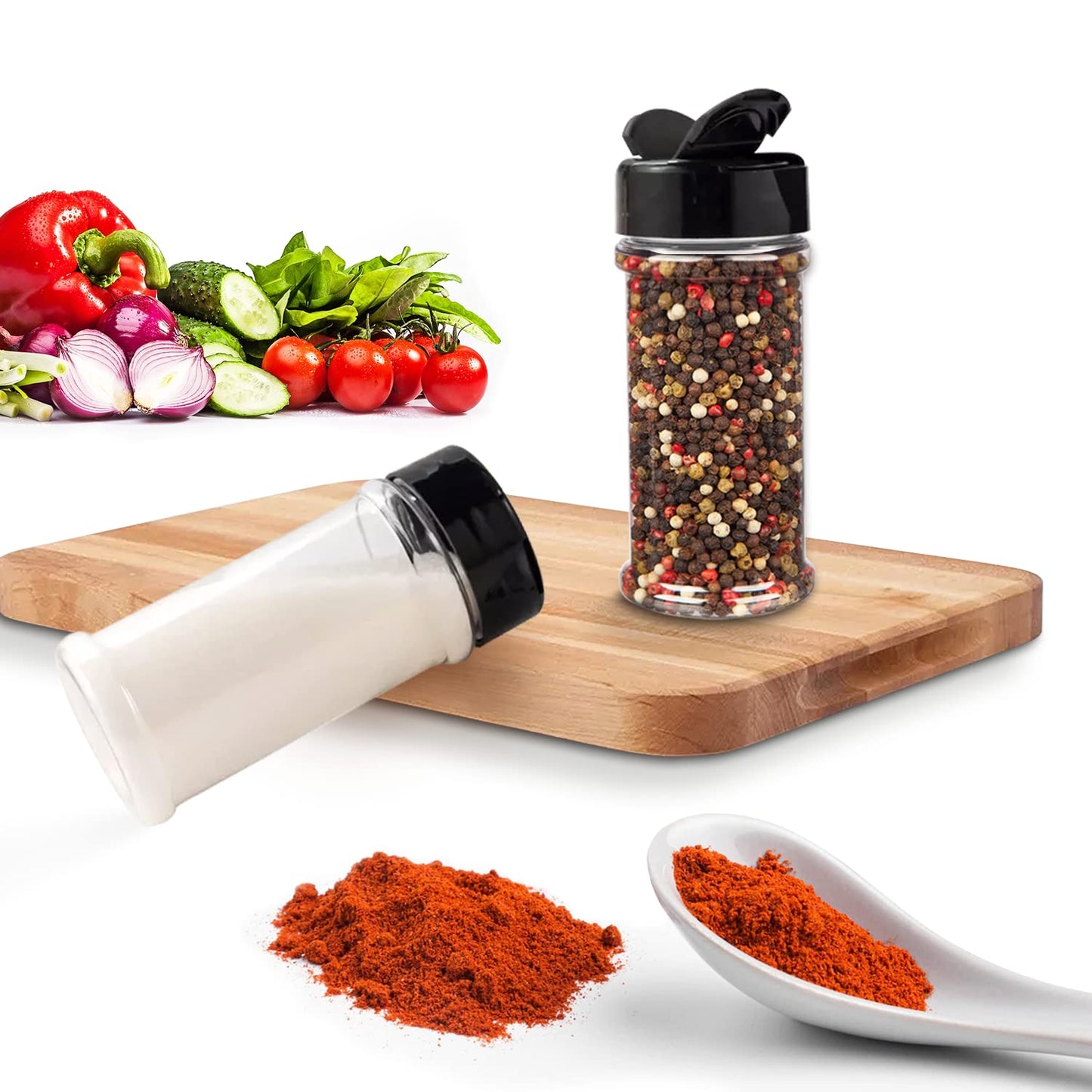 Plastic Spice Jars Bottle Containers with Black Cap, 5.5Oz, 12 Pack