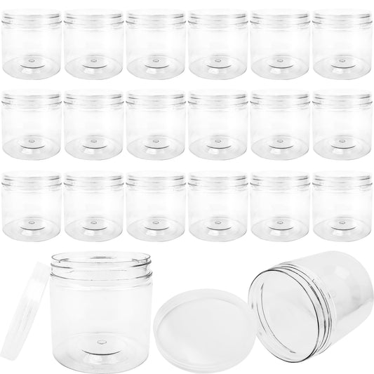 Conagel 20 Pack 12oz Clear Plastic Jars with Lids Plastic Empty Cosmetics Containers Storage Jars Refillable Empty Containers for Kitchen Storage Spices Dry Food Body Butter Making