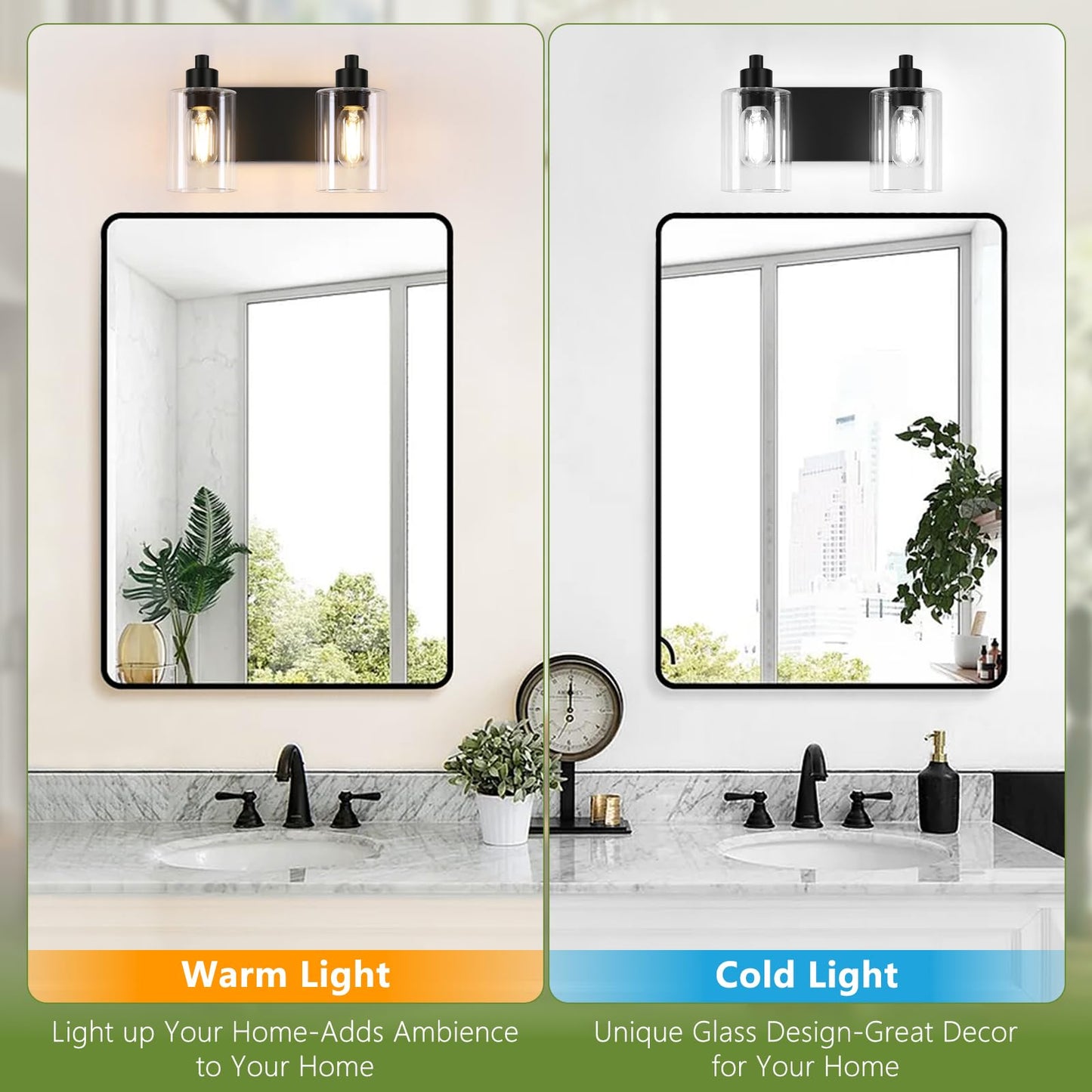 Dpyrrhic Matte Black 2-Light Bathroom Lights Over Mirror with Clear Glass Shade, Modern Bathroom Light Fixtures for Kitchen Living Room Bedroom Laundry Room