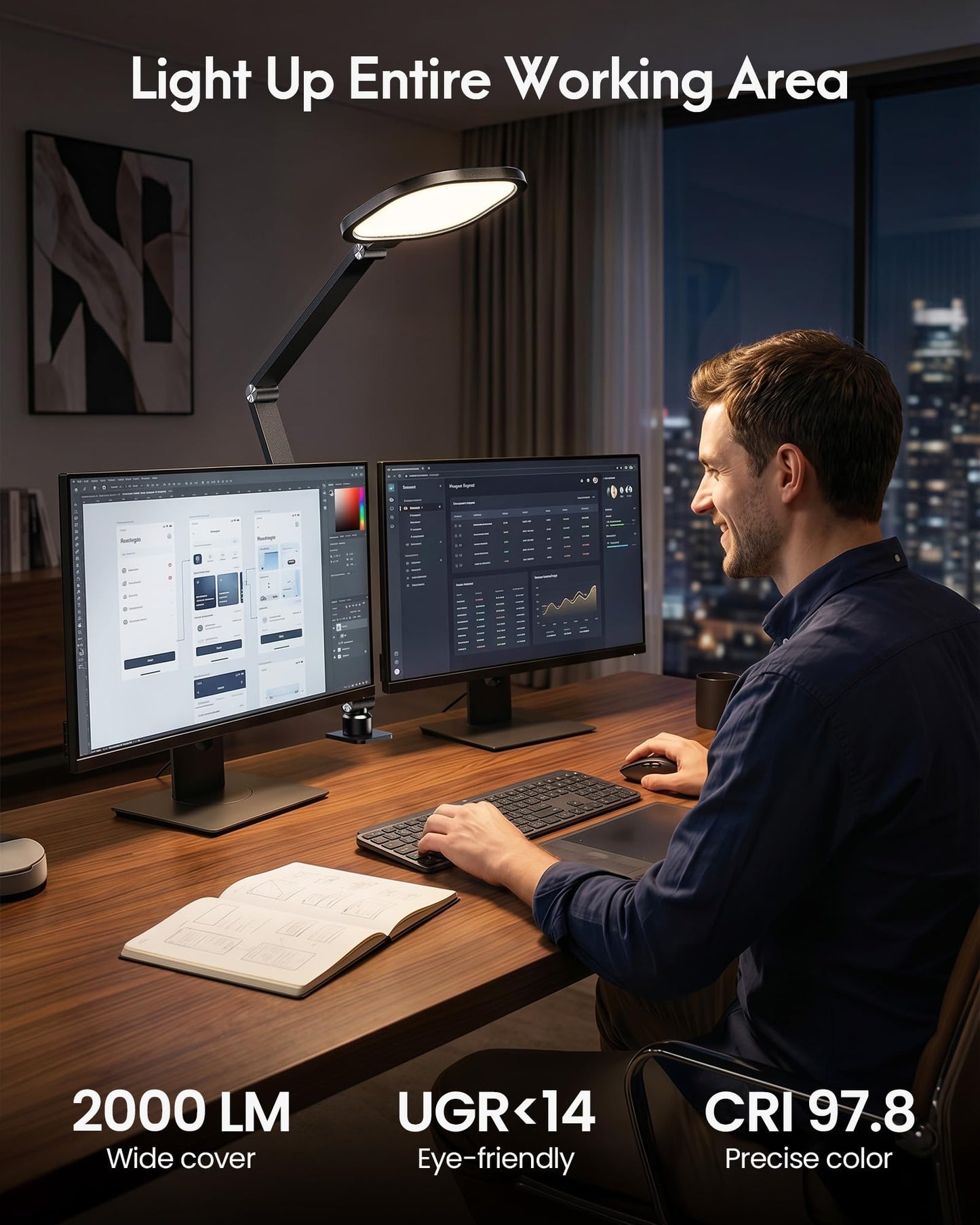 LitONES Remote LED Desk Lamp with Clamp – Professional Home Office Lighting for Zoom Meeting/Video Call/Reading, 2000LM Eye-Caring Dimmable Light with 30 Light Modes, Memory, Timer, CRI 97.8