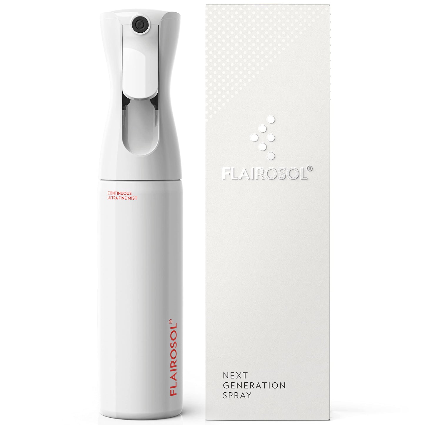FLAIROSOL - The Original, Spray Bottle for Hair, Continuous Ultra Fine Water Mist Sprayer for Hairstyling, Barbers, Salons, Cleaning, Plants, 10.1oz/300ml (White Bottle-Coral Print)