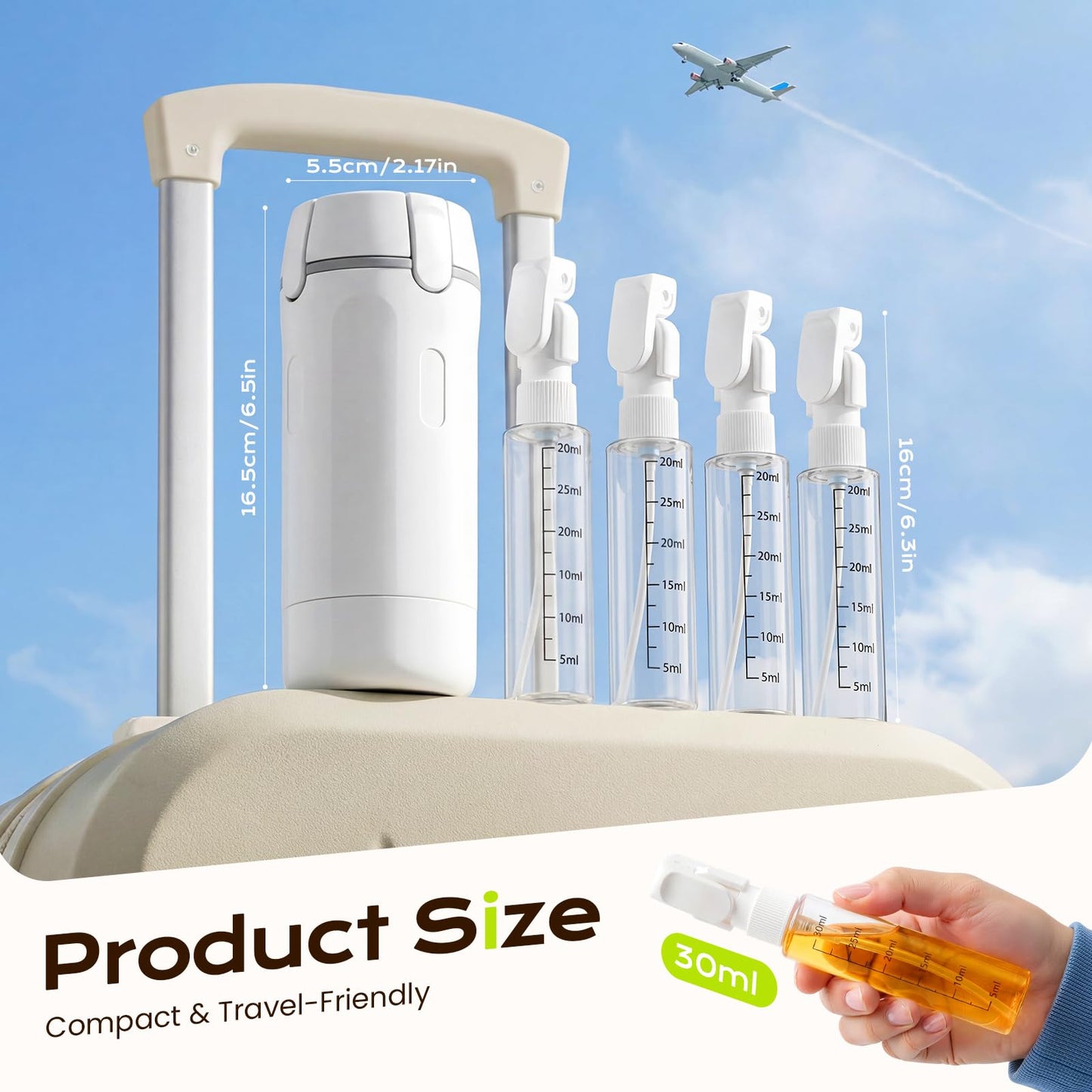 4 in 1 Travel Dispenser Bottle, 4 Pack 30ML Travel Bottles for Toiletries, Leak Proof Refillable Toiletry Containers Portable for Travel, Camping and Gym (White)