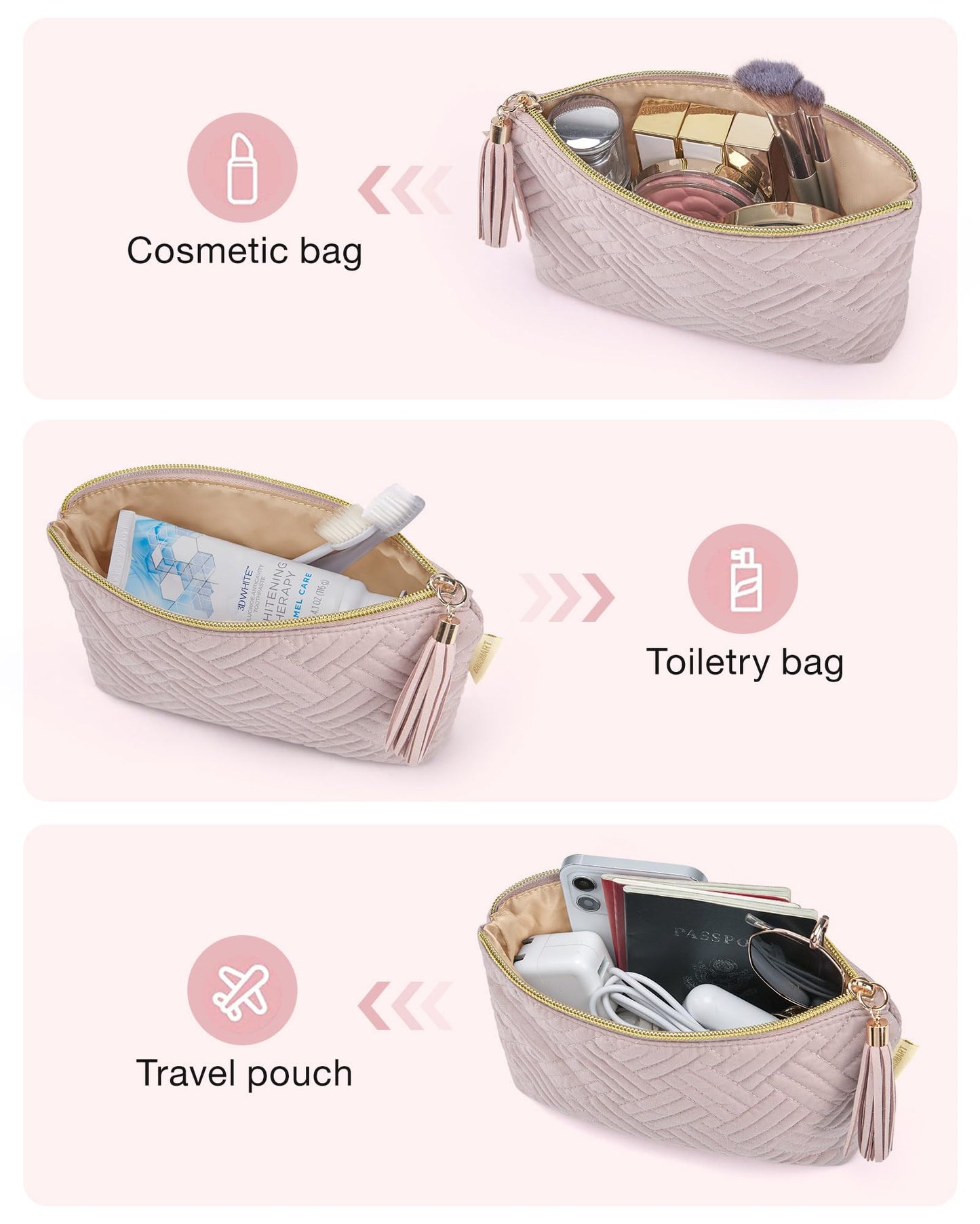 BAGSMART Small Cosmetic Bag, 2Pcs Pink Makeup Bags,Makeup Pouch for Purse,Travel Cosmetic Organizer for Makeup Brushes Lipsticks Electonic Accessories