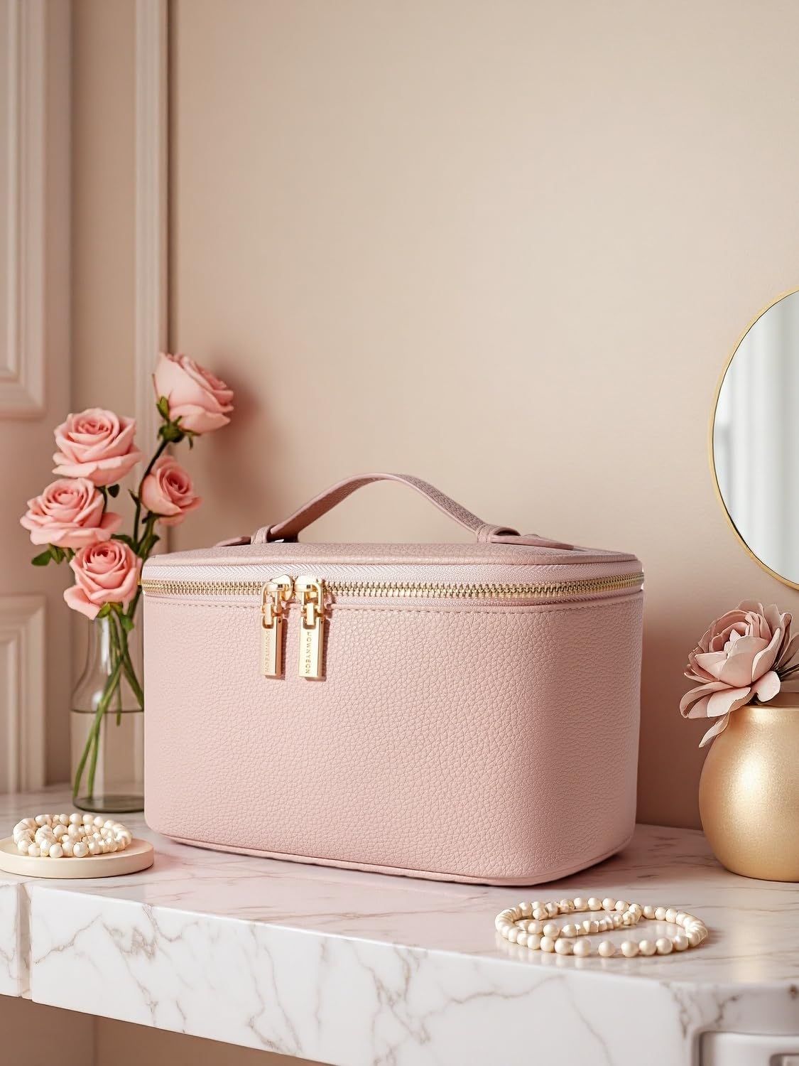 Camdeez Cosmetic Bag,ROWNYEON Makeup Bag,Portable Makeup Train Case,Travel Toiletry Bag Case Organizer for Women,Pink