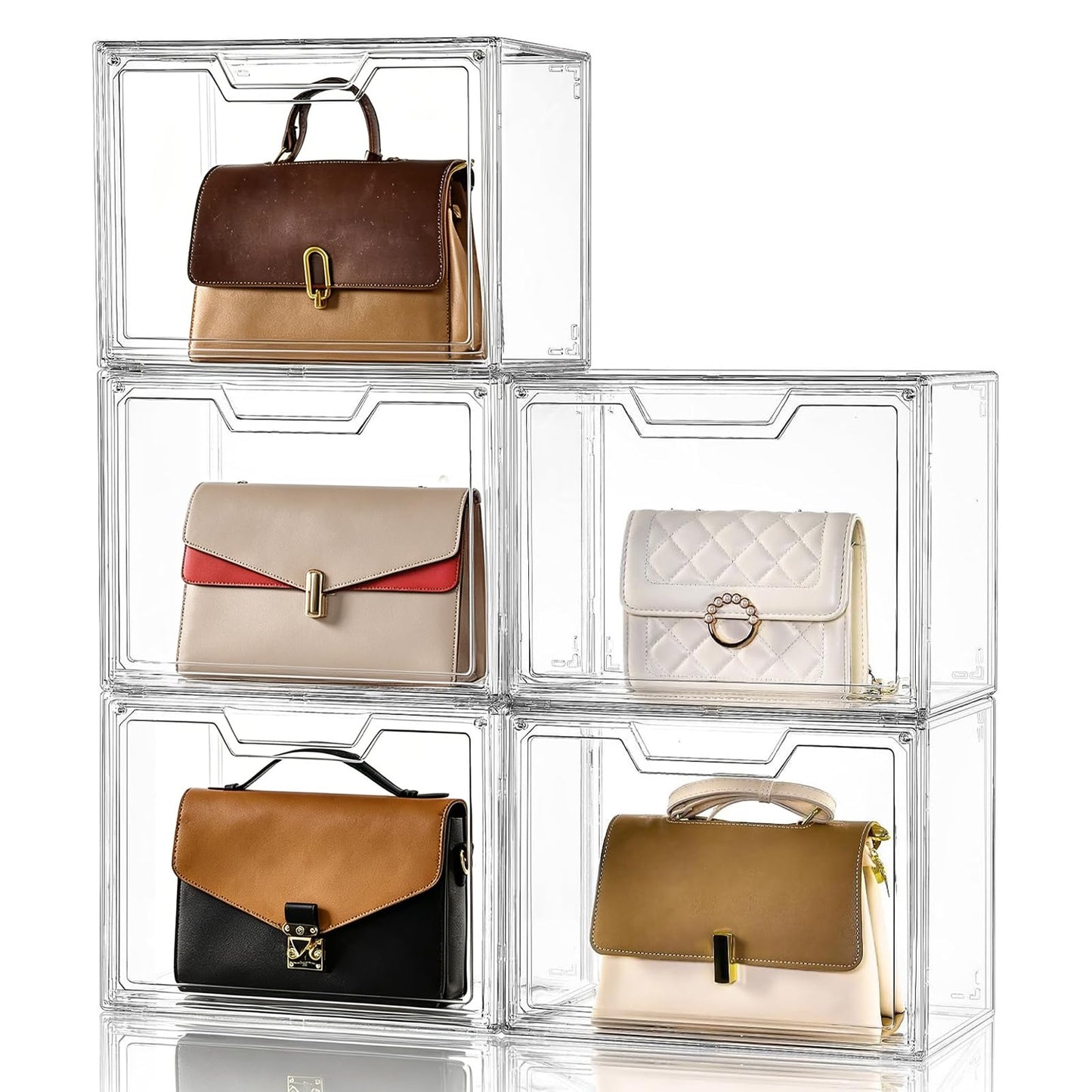 Purse Organizer for Closet,Clear Acrylic Display Case for Handbag Organizer, Purse Storage Box with Magnetic Door, Plastic Storage Bins for Book, Collectibles, Cosmetic (5 Pack)