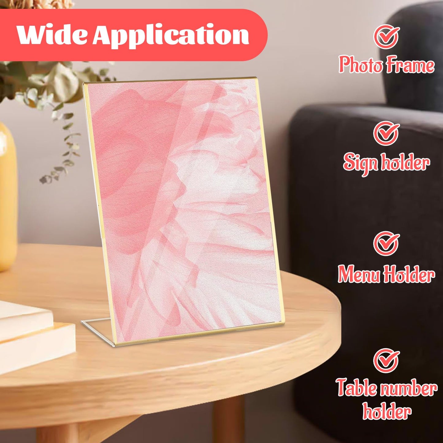 LISHINE 12 Pack Acrylic Sign Holder 8.5 x 11 Gold Vertical Plastic Sign Holder 8.5 x 11 Standing Clear Flyer Display Holder Menu Picture Paper Display Stand for Hotel, Office, Restaurant