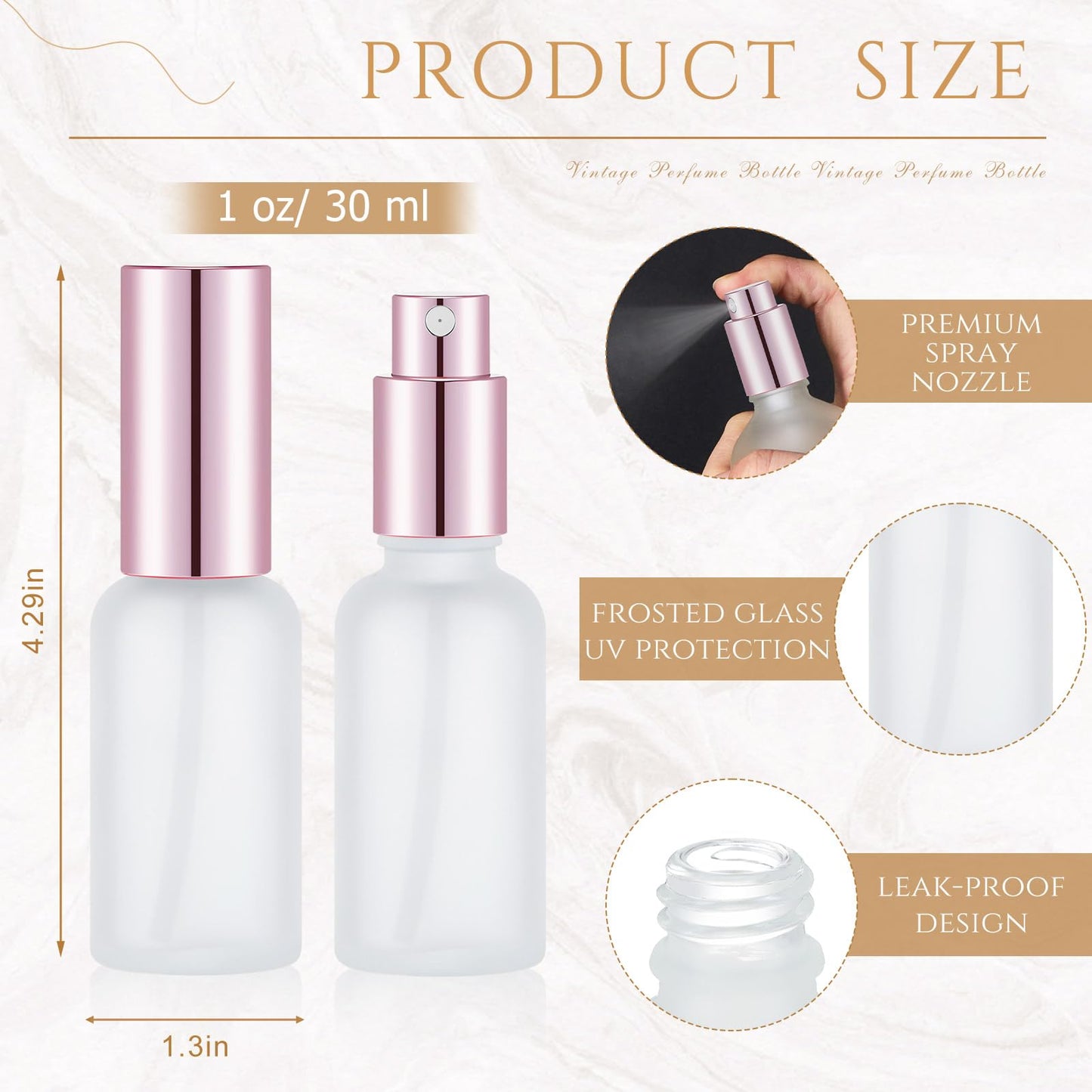 Roshtia 30 Pcs Glass Spray Bottle Clear Empty Bottles Small Refillable Reusable Perfume Bottle with Fine Mist Sprayer Pump for Face Body Travel(1 oz,Rose Gold)