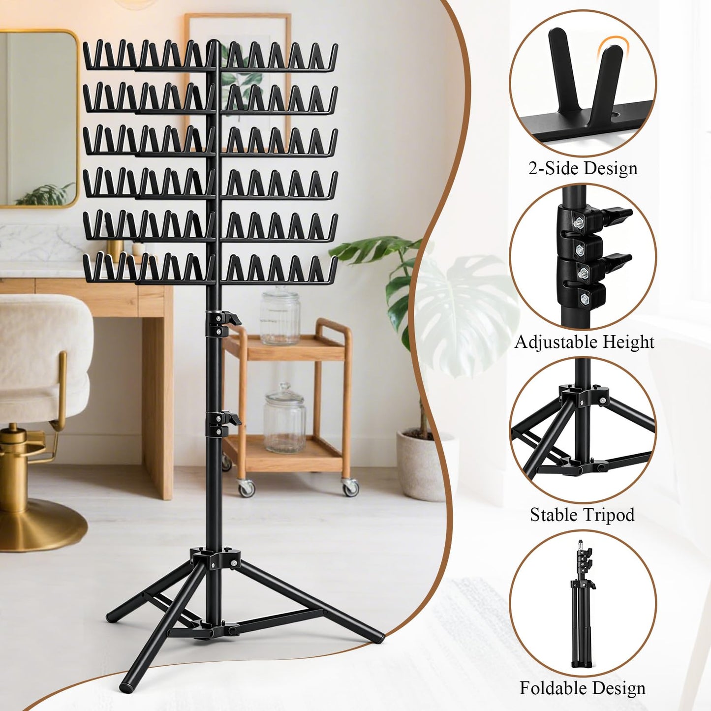 Eastdone Braiding Hair Rack Standing Extension Holder Hanger, 144 Pegs Divider for Separator Stand Display (Black)