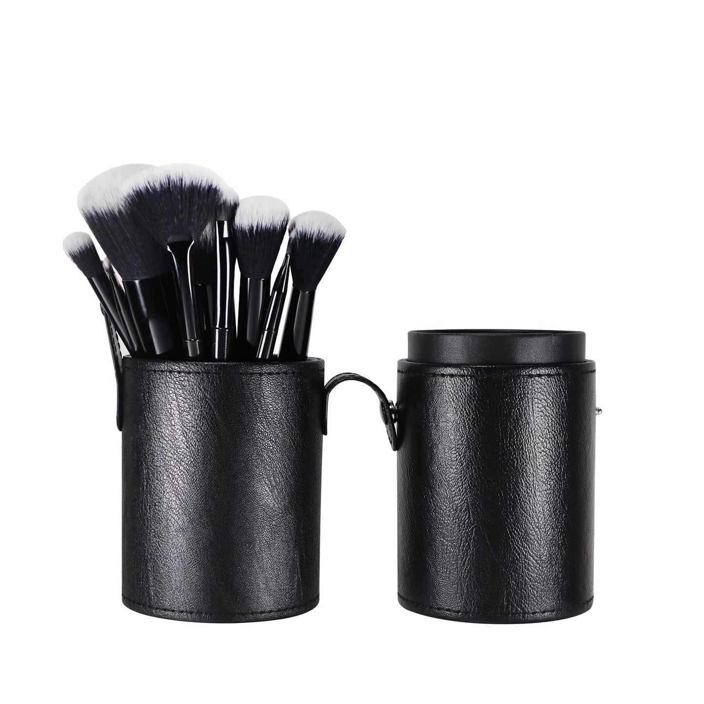 Kososuru Portable Makeup Brush Case,Pu Leather Makeup Brush Holder with Button,Travel Cup Storage Dustproof Makeup Cosmetic Bags for Women (Black)