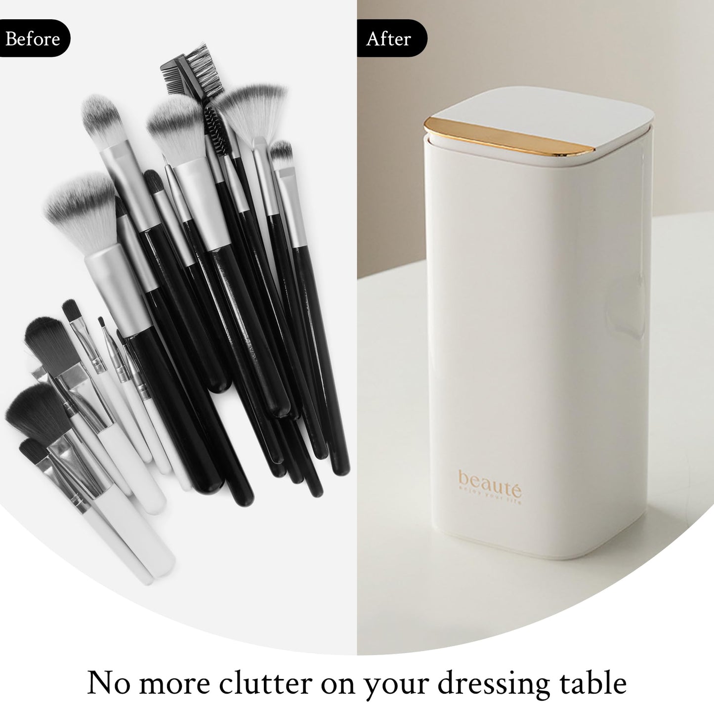 Esdallina Automatic Lifting Makeup Brush Holder with Lid Dustproof Cosmetic Organizers for Vanity-White