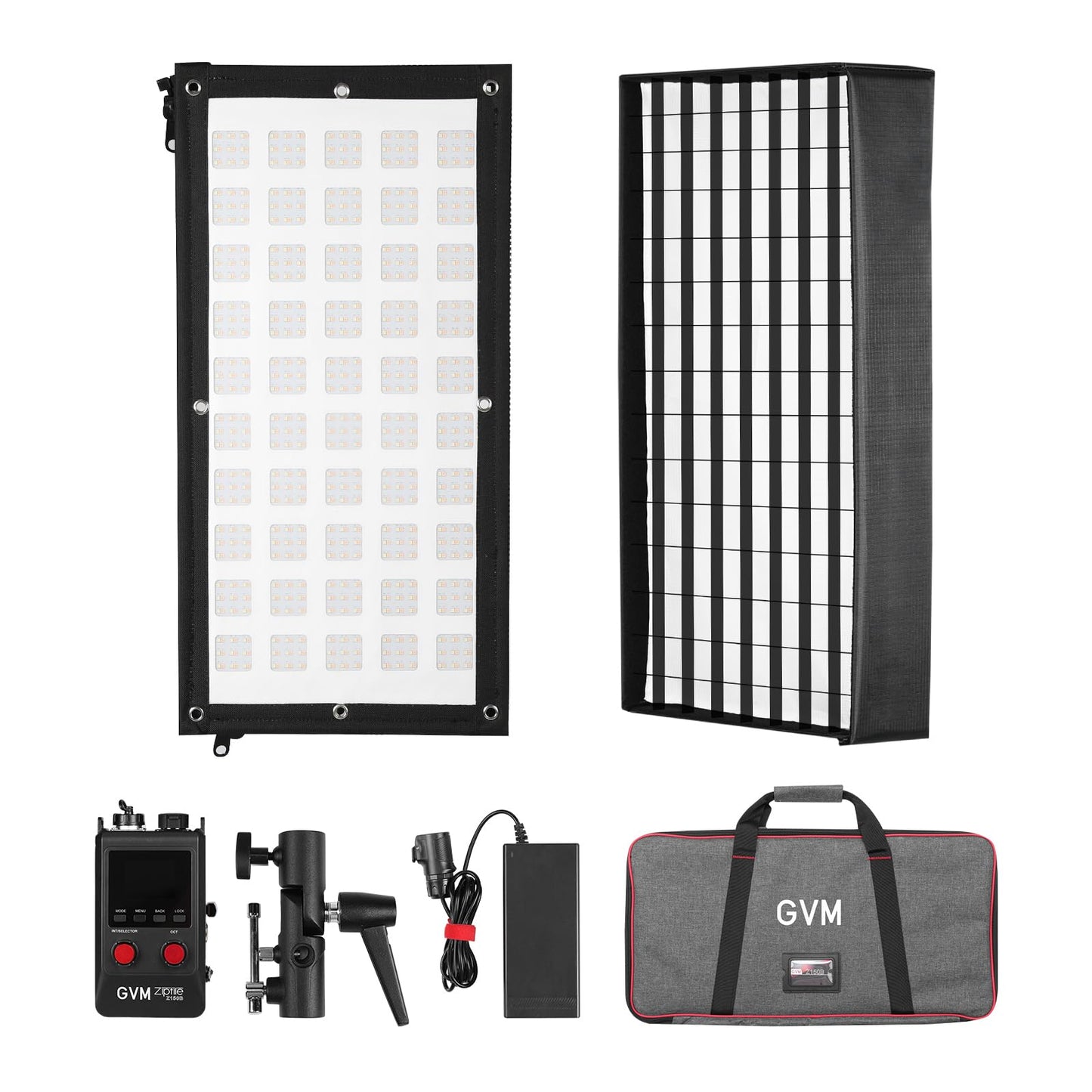 GVM ZipTile Z150B Bi-Color Flexible LED Video Light 2700K~6800K, 15500 lux/m 150W Output Panel Light, 12 Lighting FX with Honeycomb Grid Soft Box, Support App Control for Studio Photography Lighting
