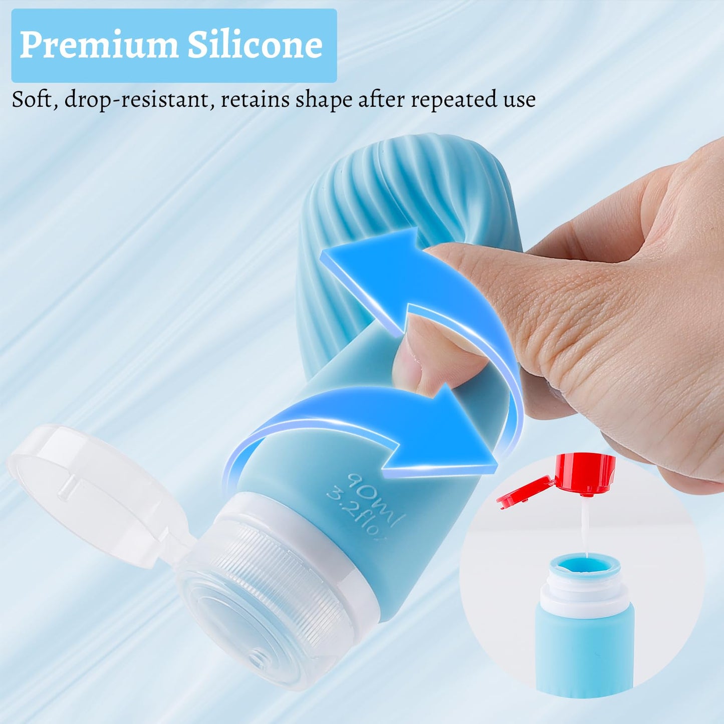 KOUWICH Silicone Travel Bottles, 25 Pack TSA Approved Travel Size Containers for Toiletries, Leak Proof Refillable & Squeezable Toiletry Bottles Kit with Clear Bag for Shampoo Lotion Cream Conditioner